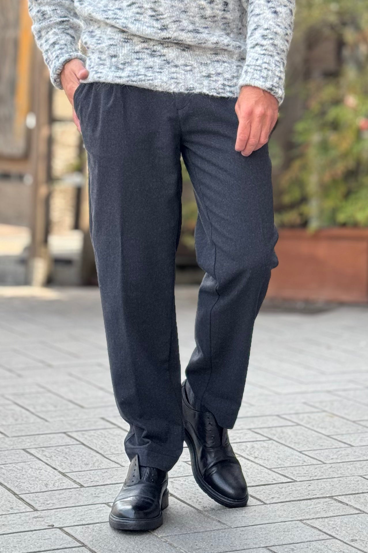 BICOLORE 2530K PANTALONE LARGO CON PINCES COLORE ANTRACITE