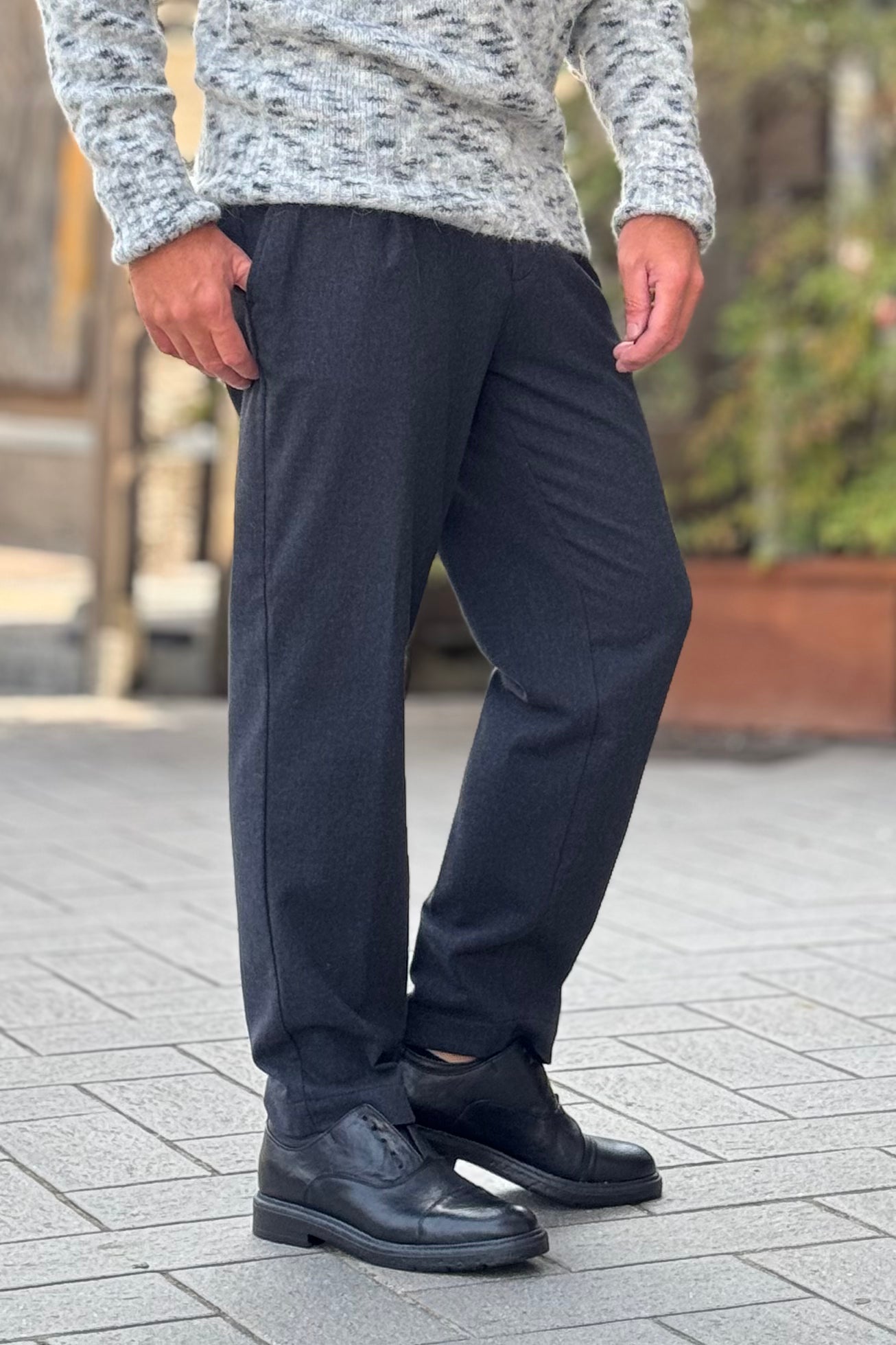 BICOLORE 2530K PANTALONE LARGO CON PINCES COLORE ANTRACITE