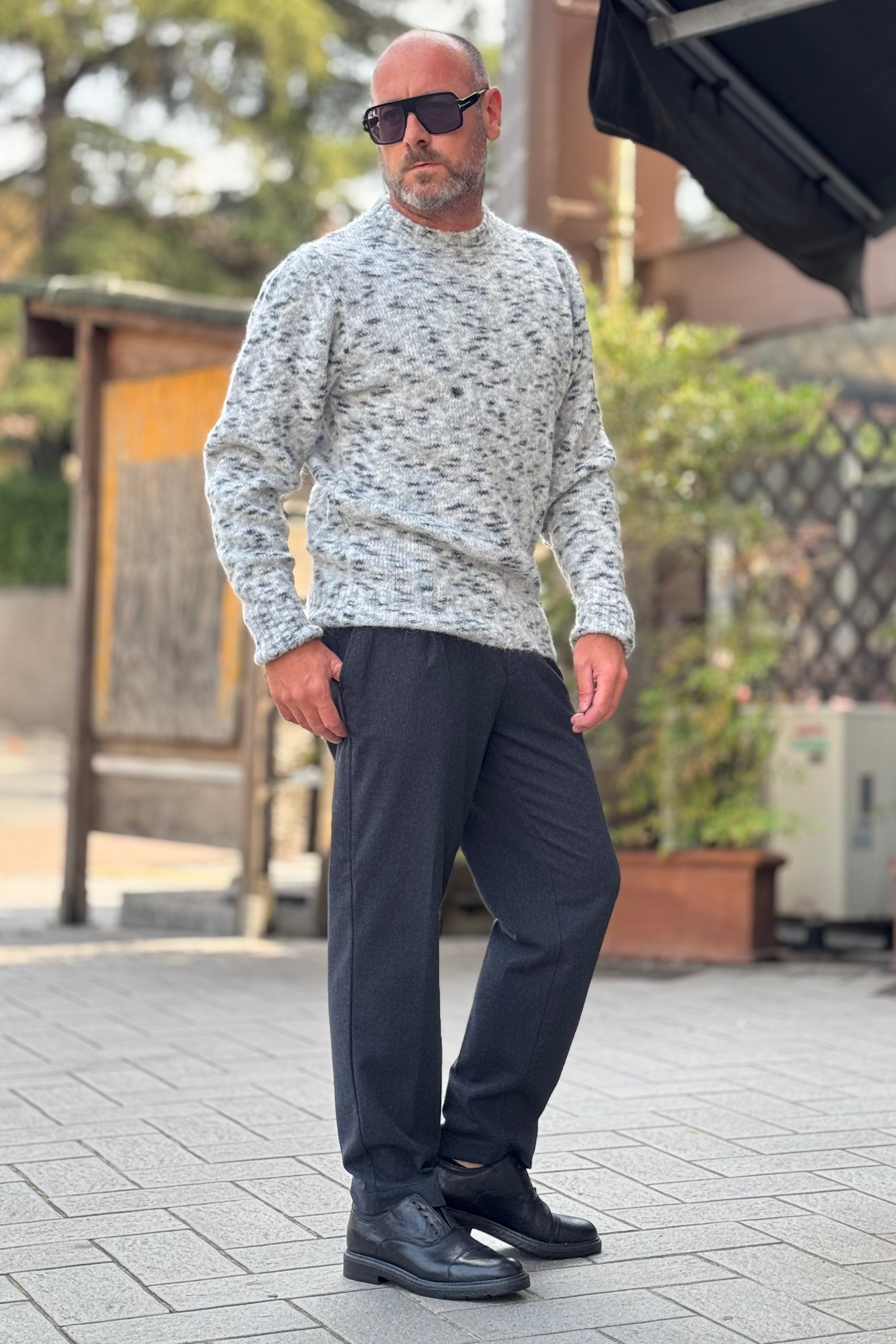 BICOLORE 2530K PANTALONE LARGO CON PINCES COLORE ANTRACITE