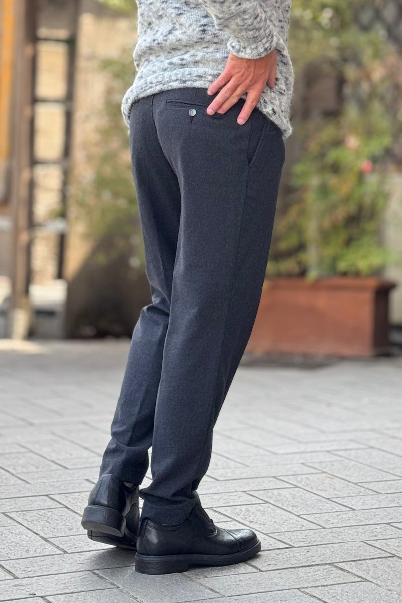 BICOLORE 2530K PANTALONE LARGO CON PINCES COLORE ANTRACITE