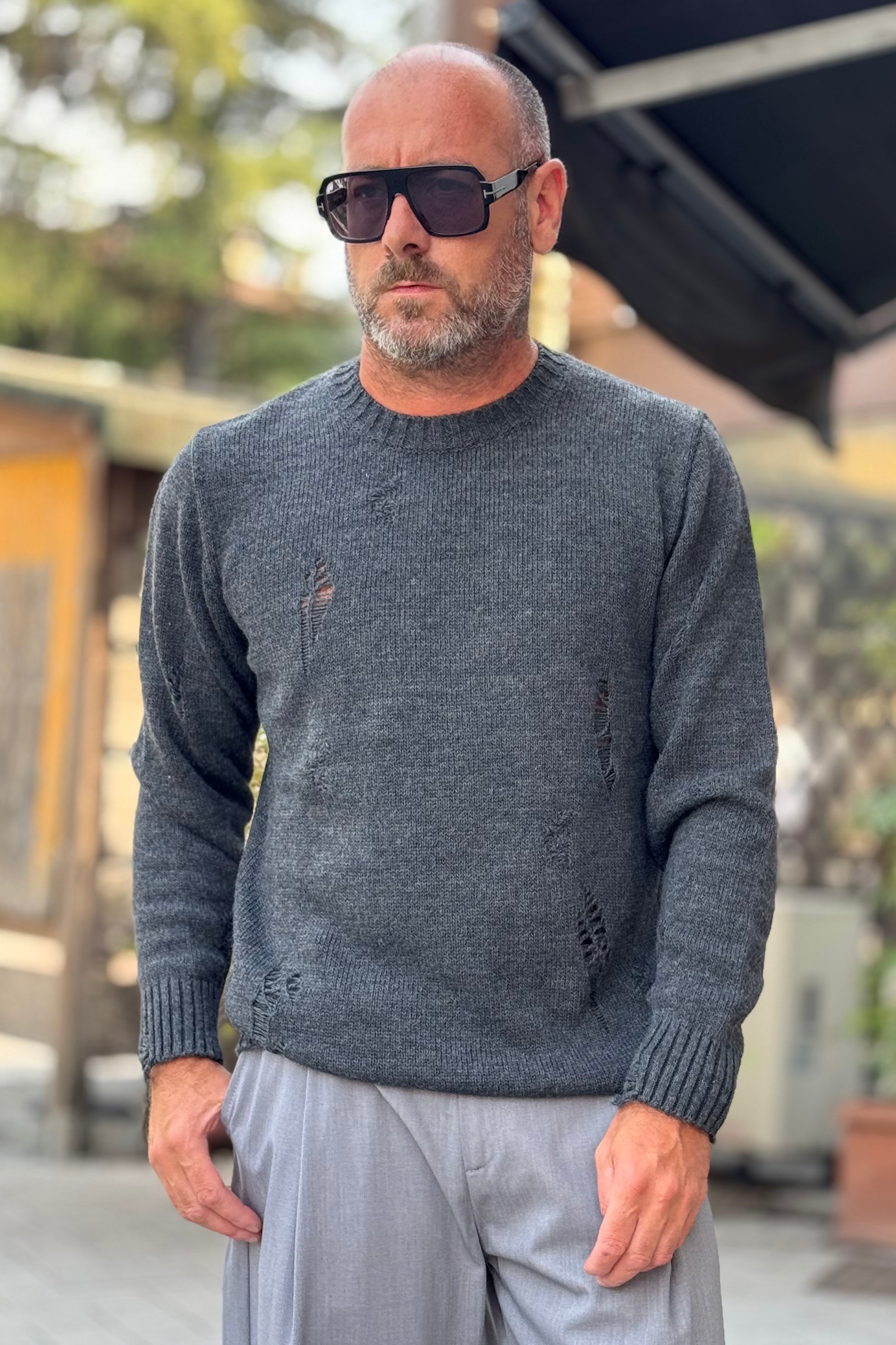 BICOLORE AU550 MAGLIA GIROCOLLO CON ROTTURE DISPONIBILE IN 2 COLORI