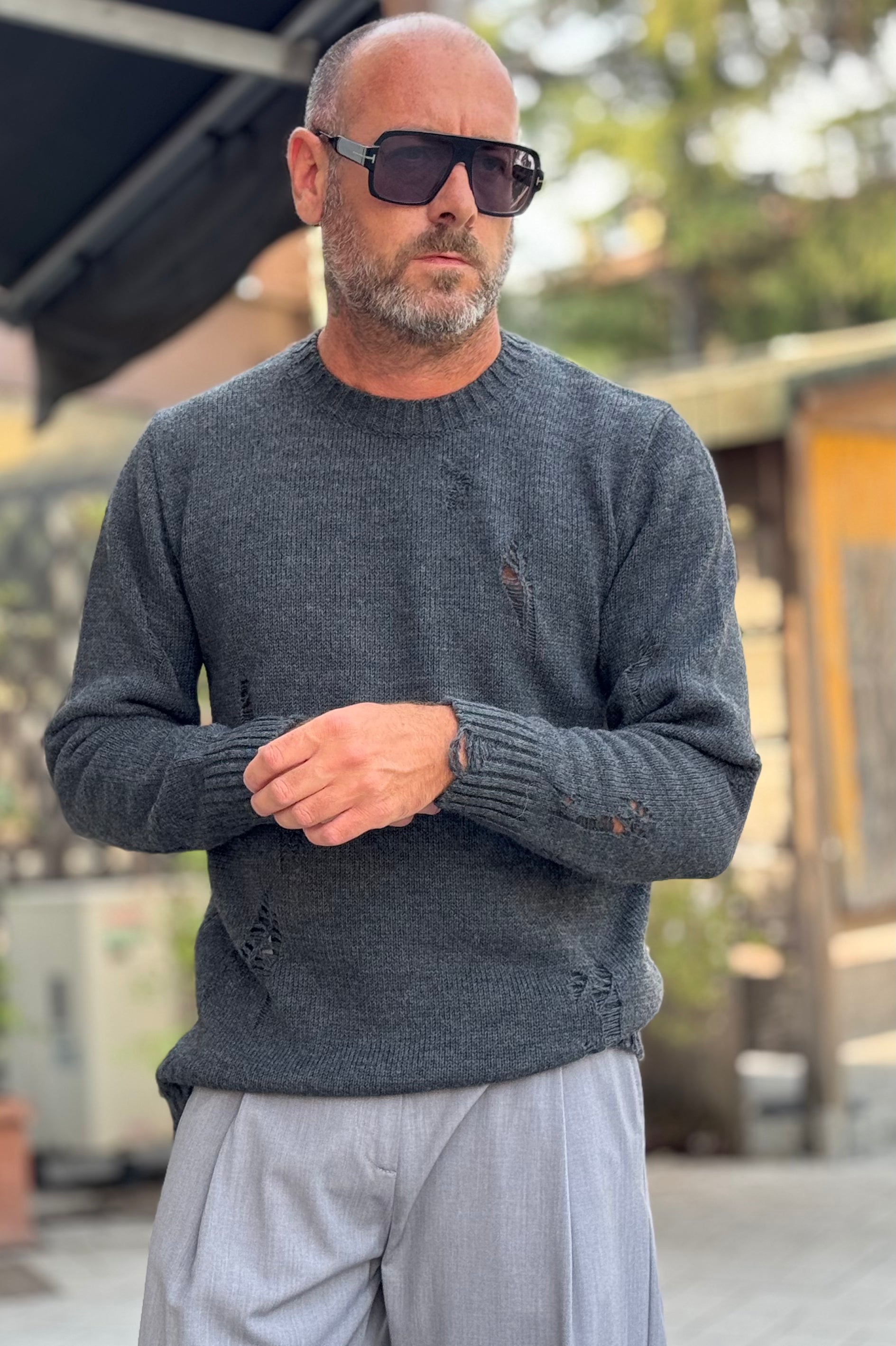 BICOLORE AU550 MAGLIA GIROCOLLO CON ROTTURE DISPONIBILE IN 2 COLORI