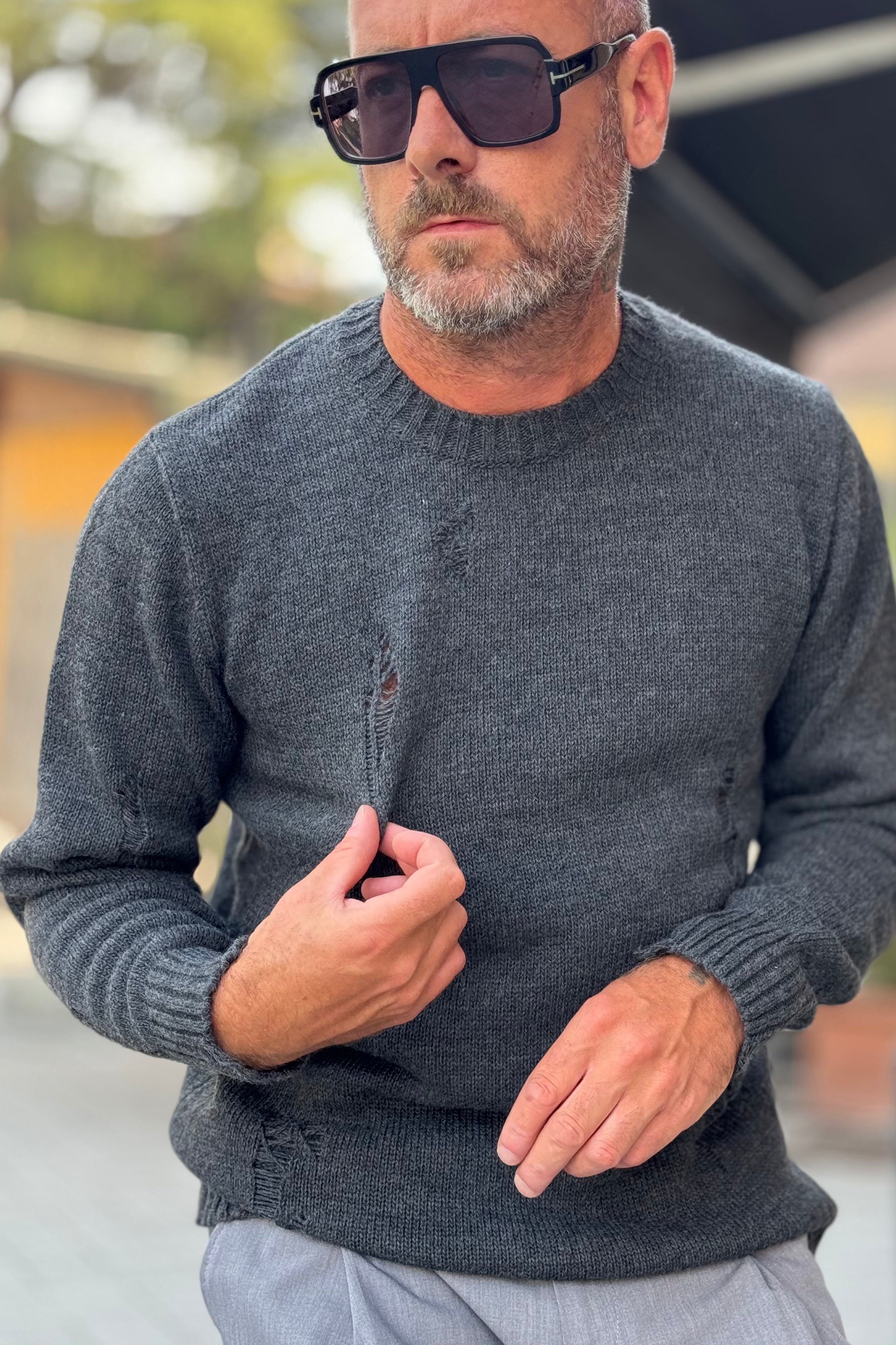 BICOLORE AU550 MAGLIA GIROCOLLO CON ROTTURE DISPONIBILE IN 2 COLORI