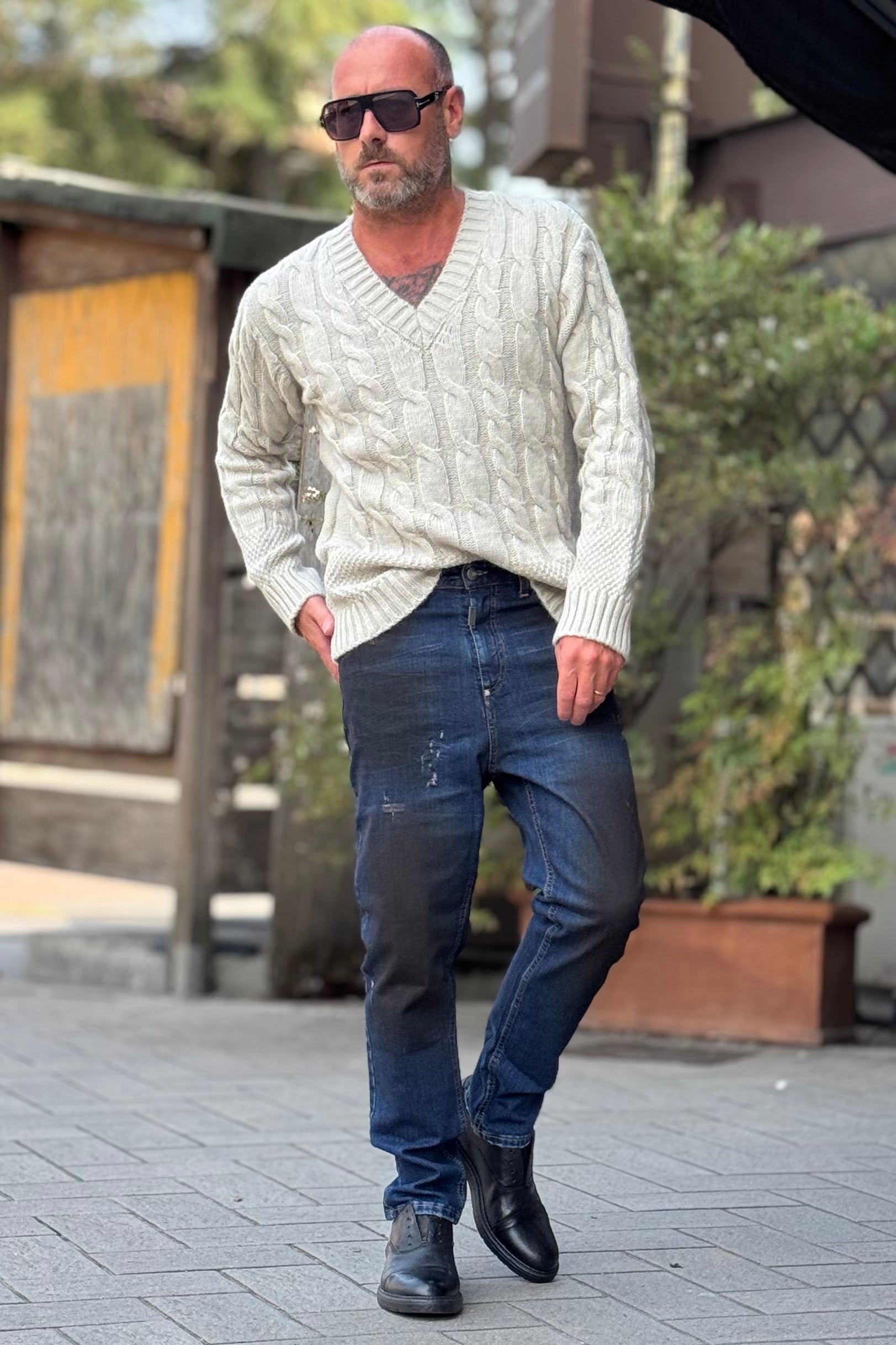 ANIMA V-NECK MOTIVO TRECCIA DISPONIBILE IN 2 COLORI