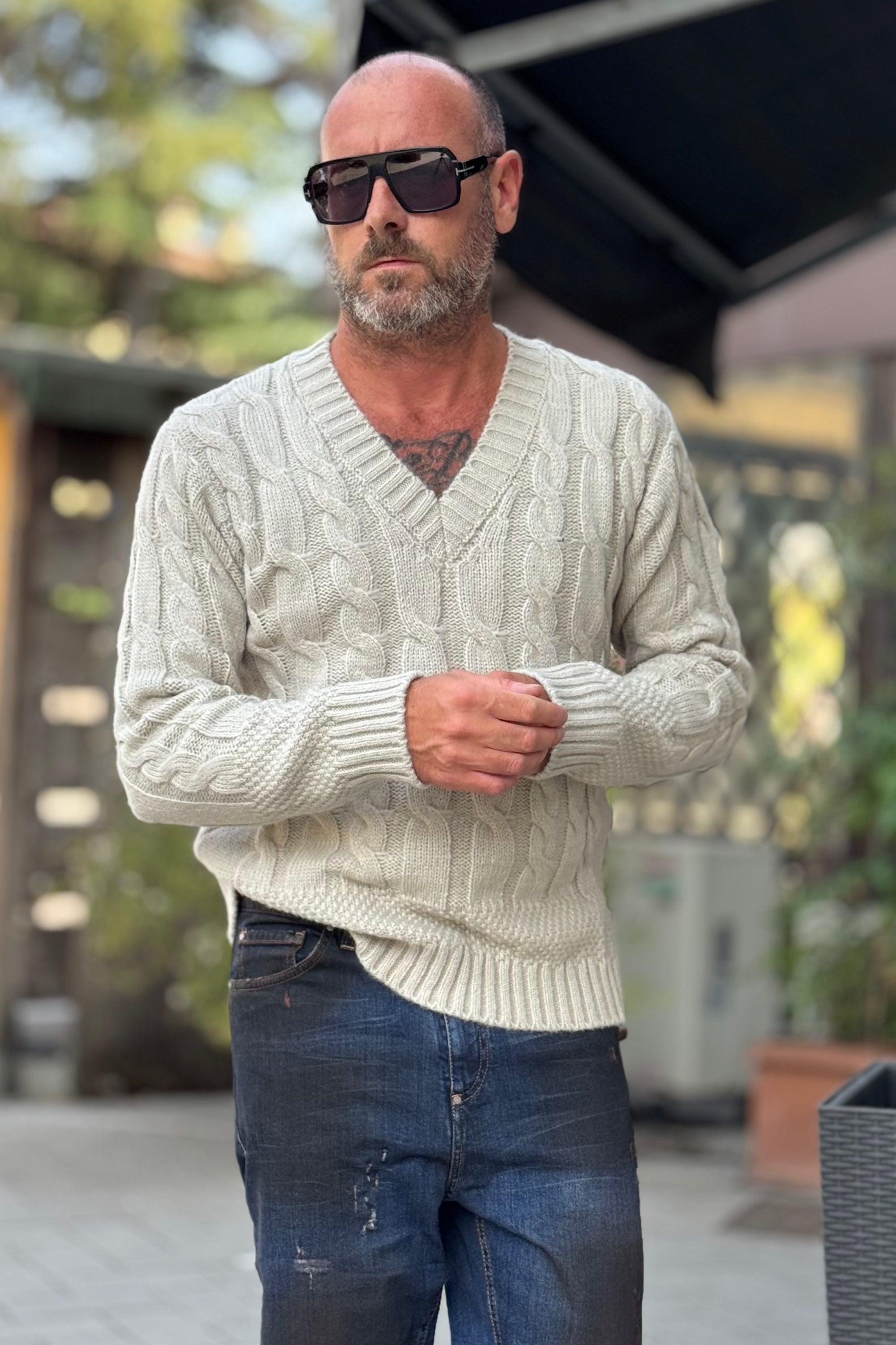 ANIMA V-NECK MOTIVO TRECCIA DISPONIBILE IN 2 COLORI