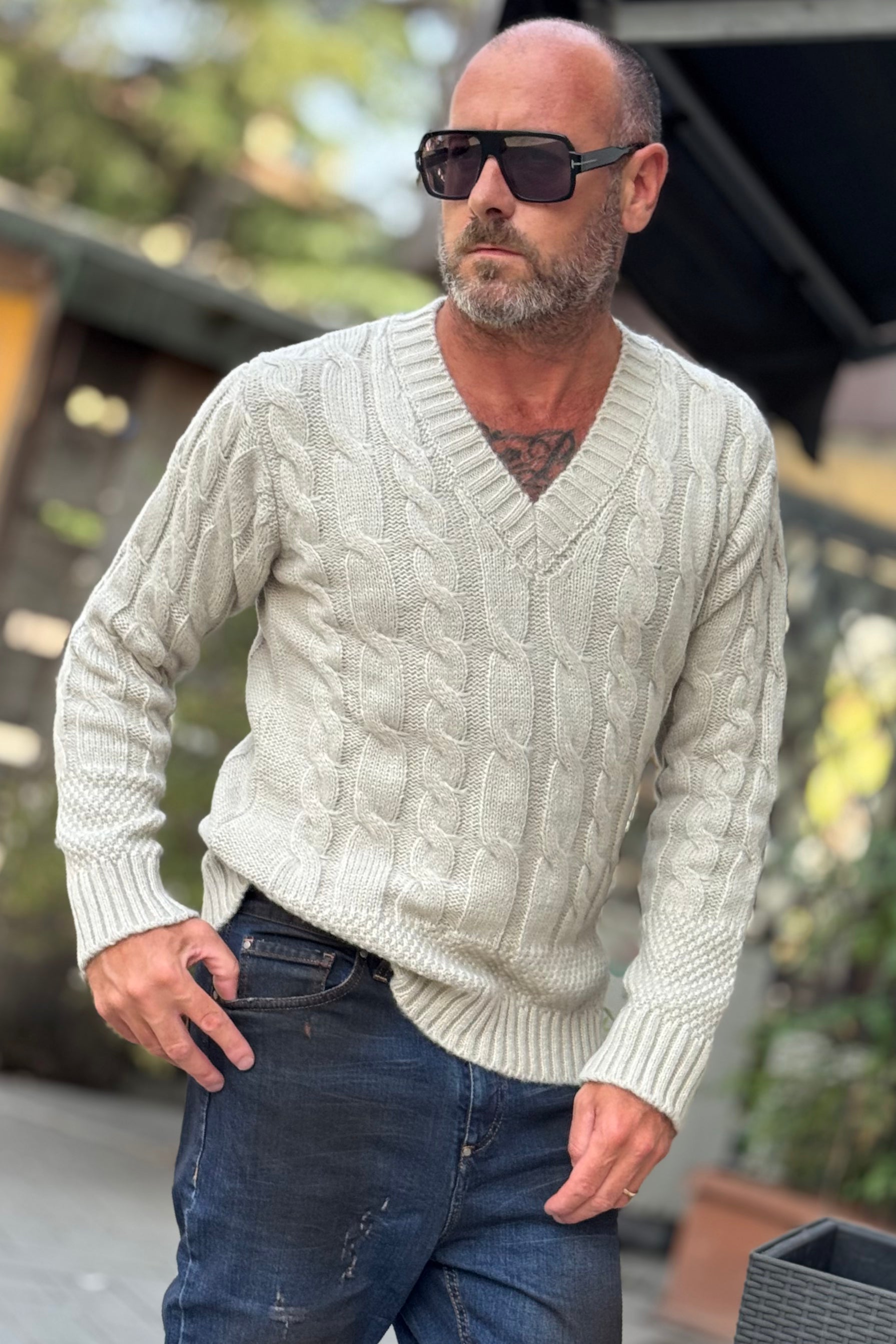 ANIMA V-NECK MOTIVO TRECCIA DISPONIBILE IN 2 COLORI