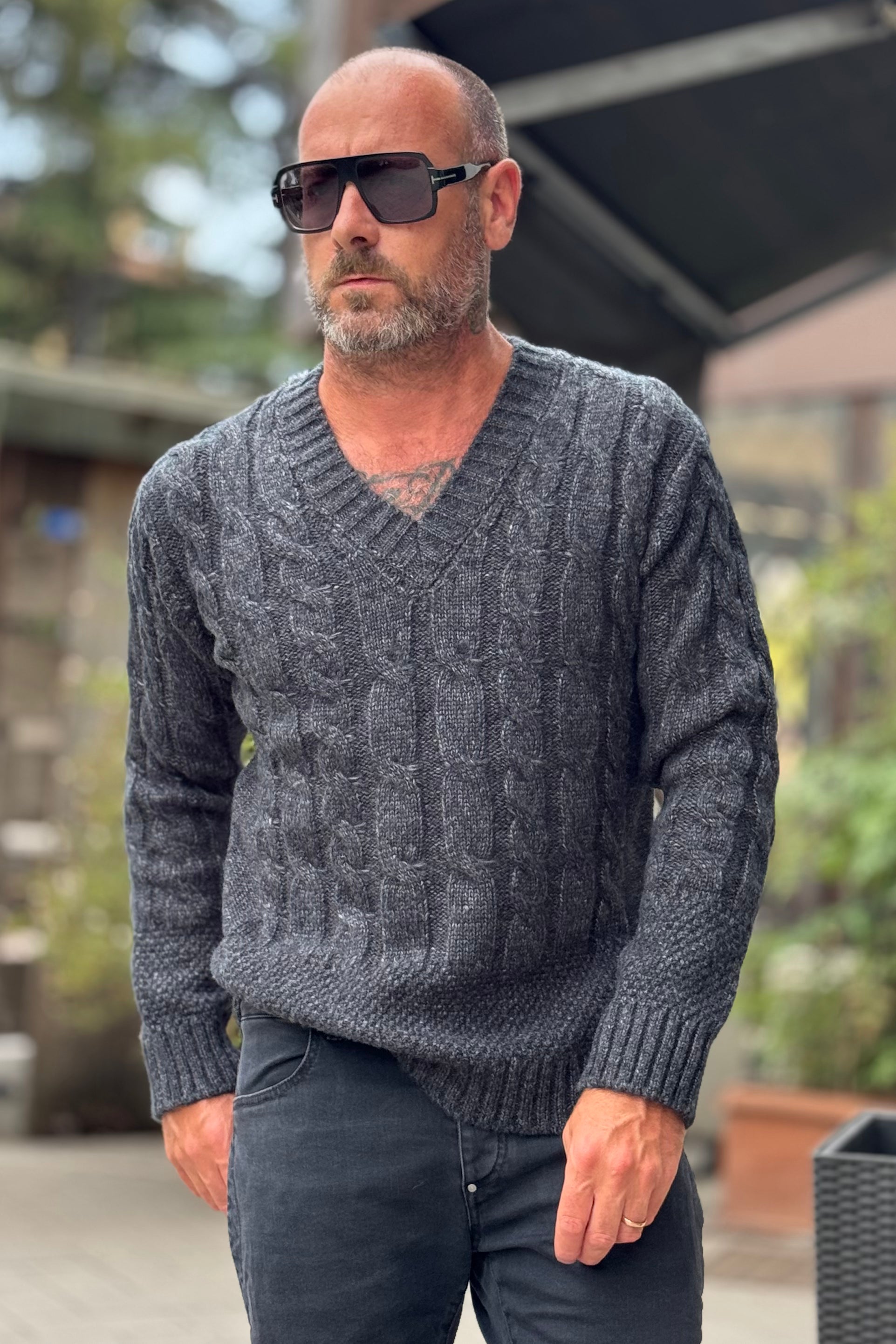 ANIMA V-NECK MOTIVO TRECCIA DISPONIBILE IN 2 COLORI