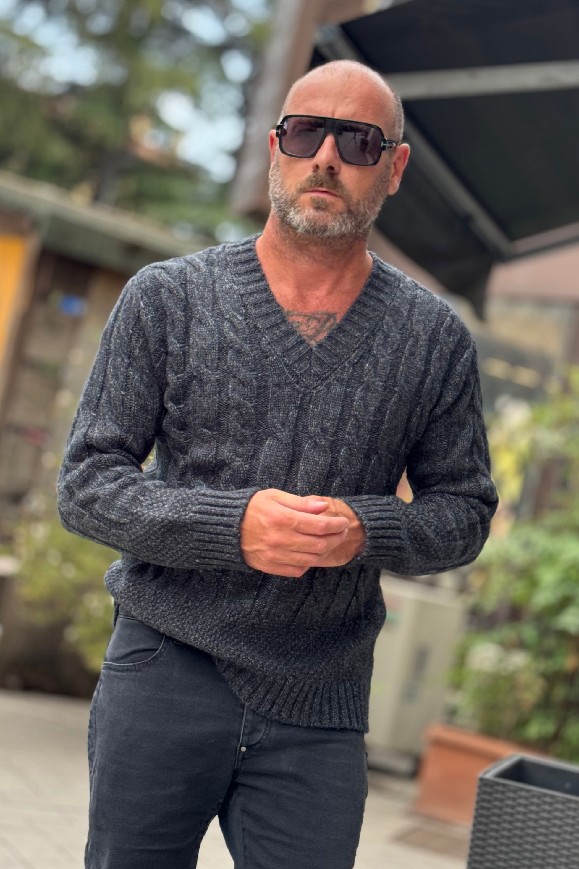 ANIMA V-NECK MOTIVO TRECCIA DISPONIBILE IN 2 COLORI