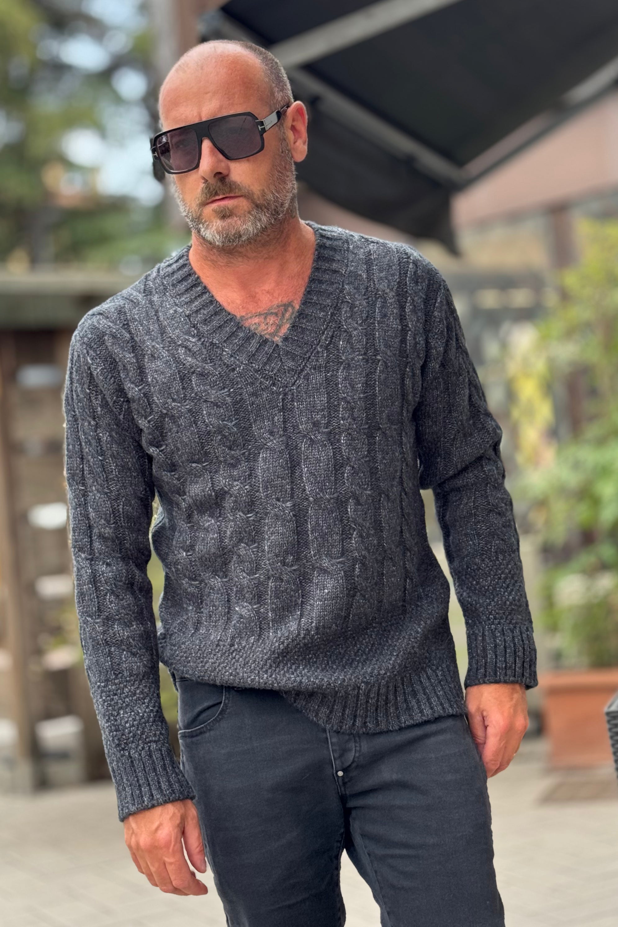 ANIMA V-NECK MOTIVO TRECCIA DISPONIBILE IN 2 COLORI