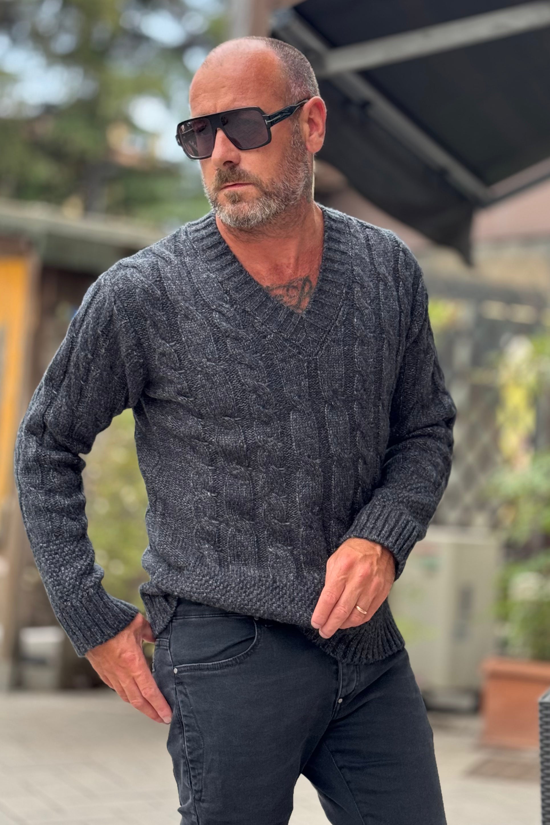 ANIMA V-NECK MOTIVO TRECCIA DISPONIBILE IN 2 COLORI