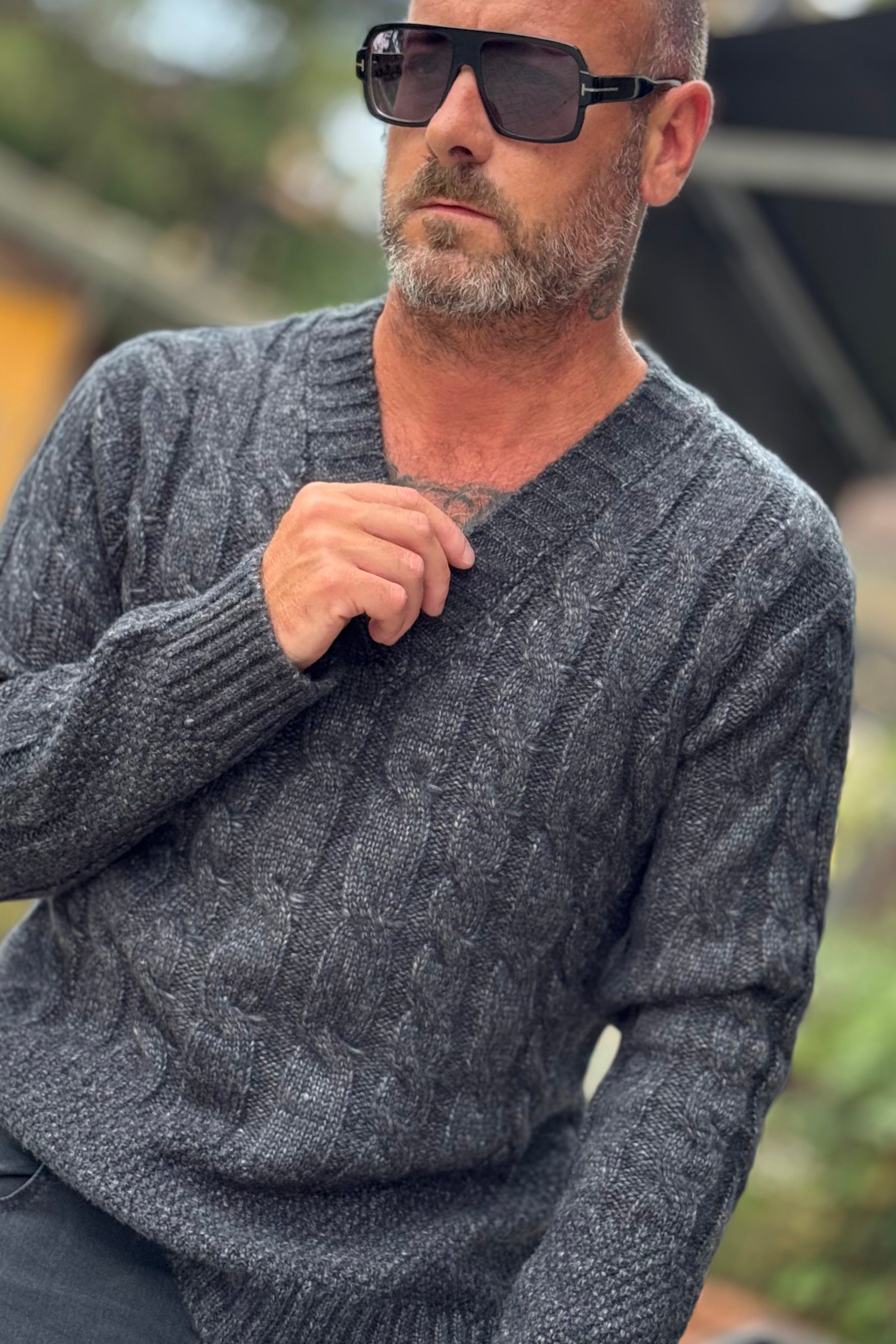 ANIMA V-NECK MOTIVO TRECCIA DISPONIBILE IN 2 COLORI