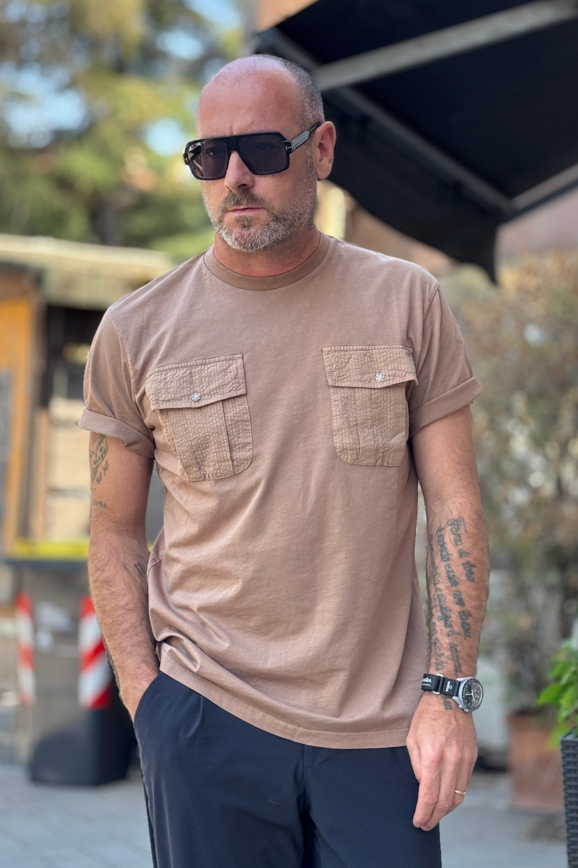 ANIMA TSHIRT TASCHE FRONTALI COLORE BISCOTTO