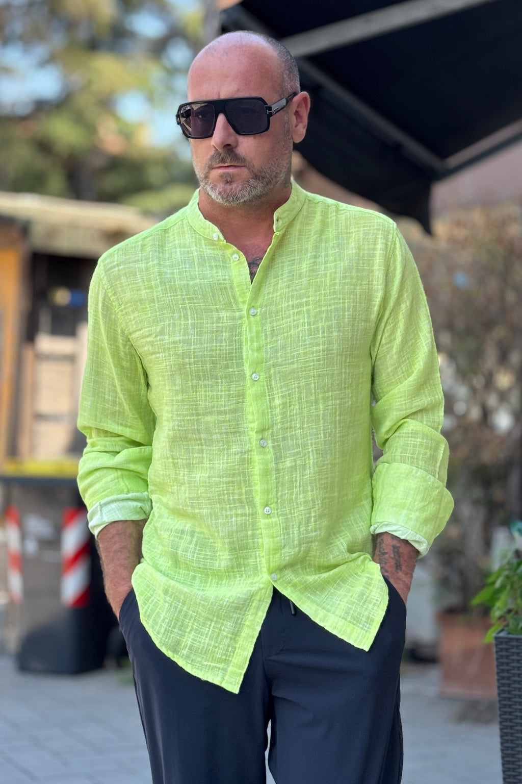 EN AVANCE CAMICIA IN COTONE VERDE FLUO