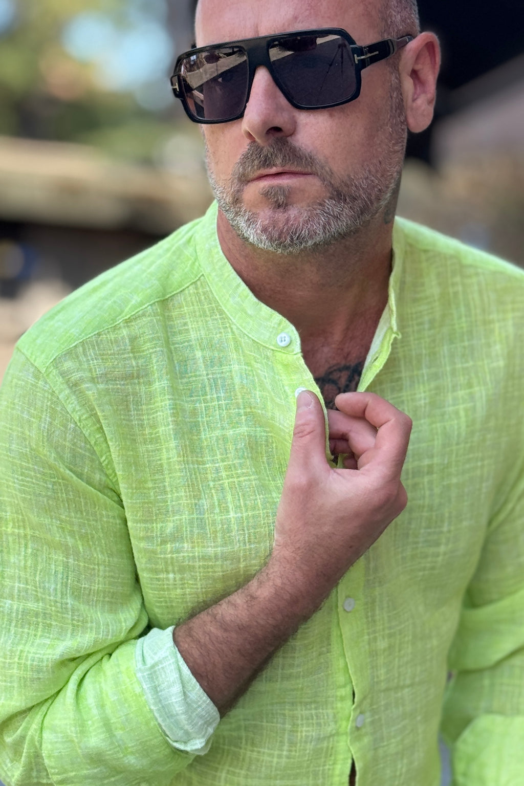 EN AVANCE CAMICIA IN COTONE VERDE FLUO