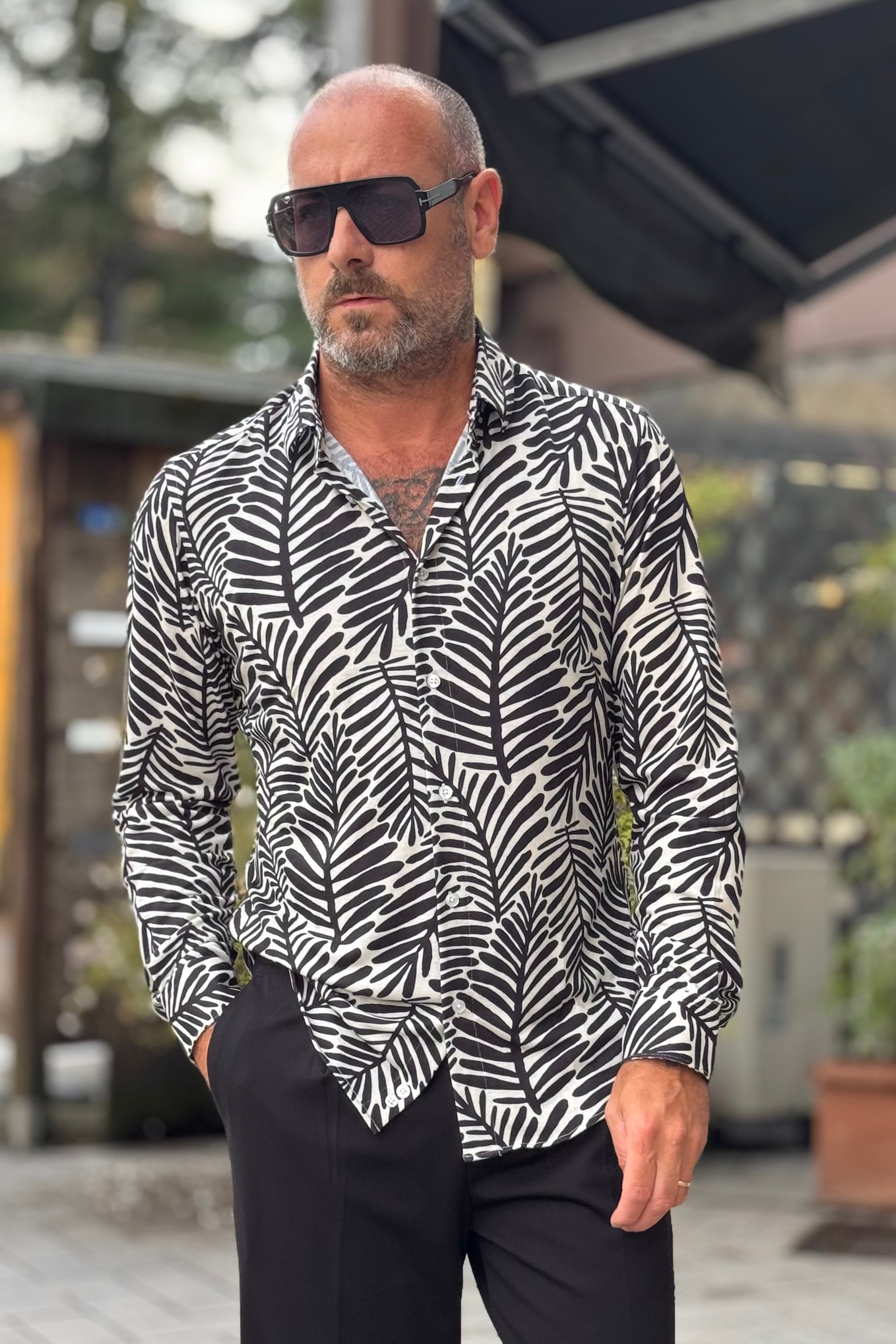 DANIELE ALESSANDRINI C102 CAMICIA IN PUNTO MILANO MOTIVO JUNGLE