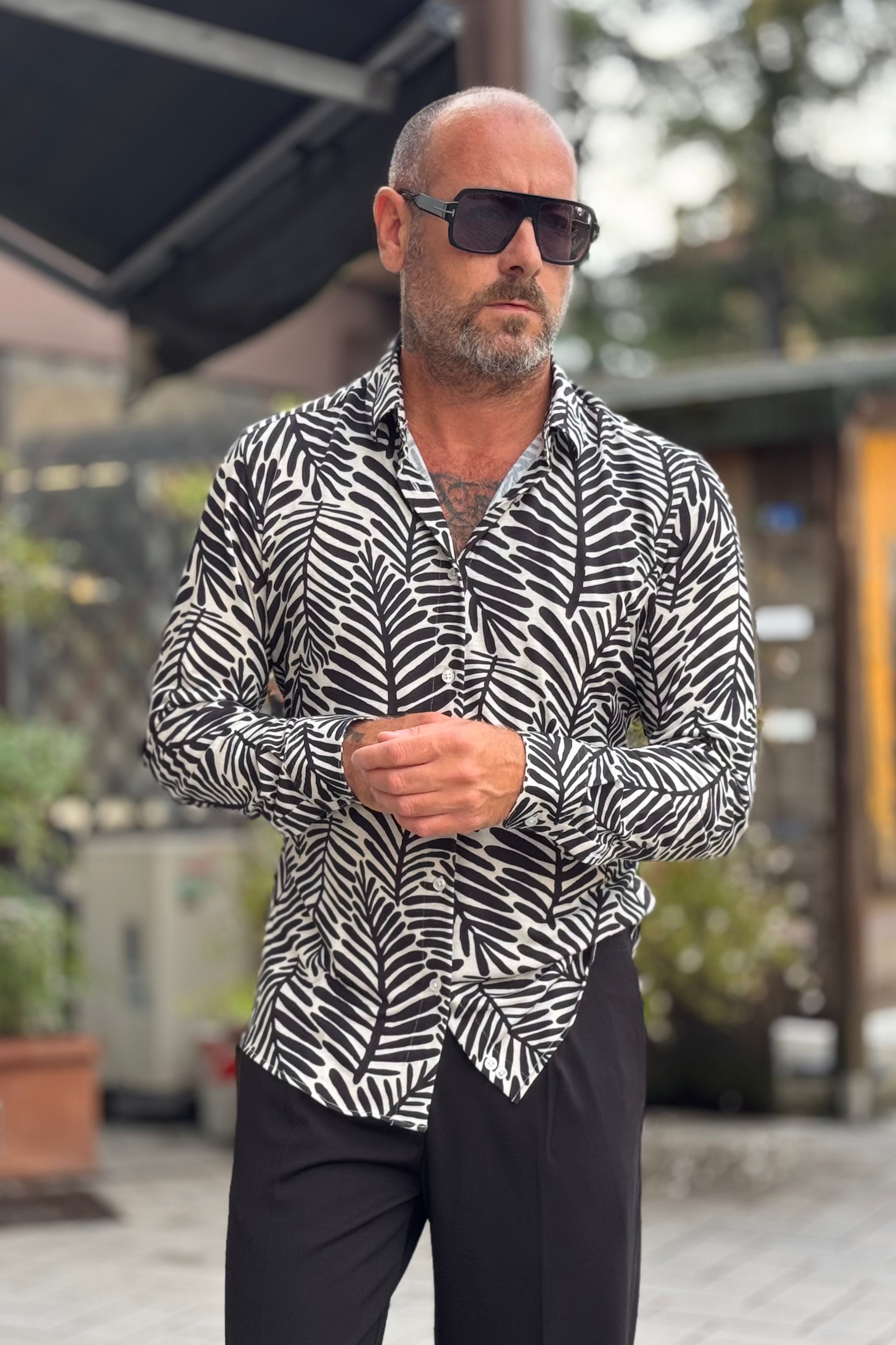 DANIELE ALESSANDRINI C102 CAMICIA IN PUNTO MILANO MOTIVO JUNGLE
