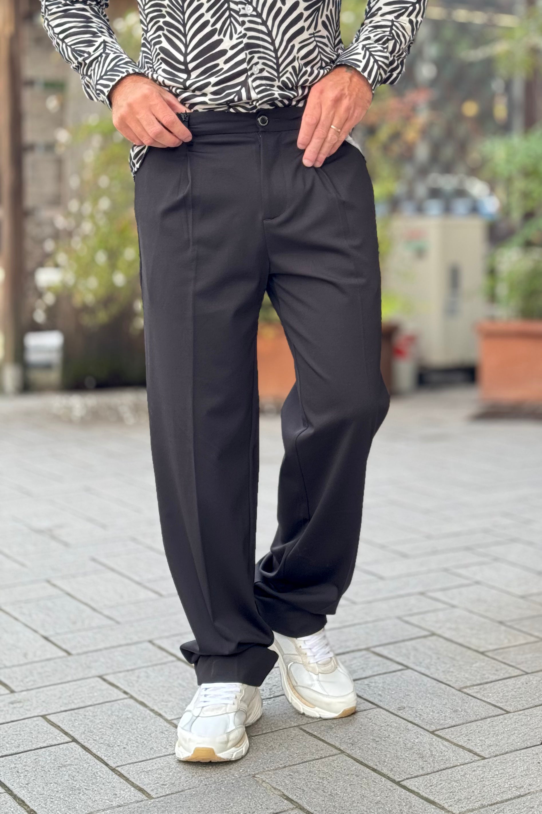 DANIELE ALESSANDRINI P106 PANTALONE LARGO IN PUNTO MILANO DISPONIBILE IN 2 COLORI