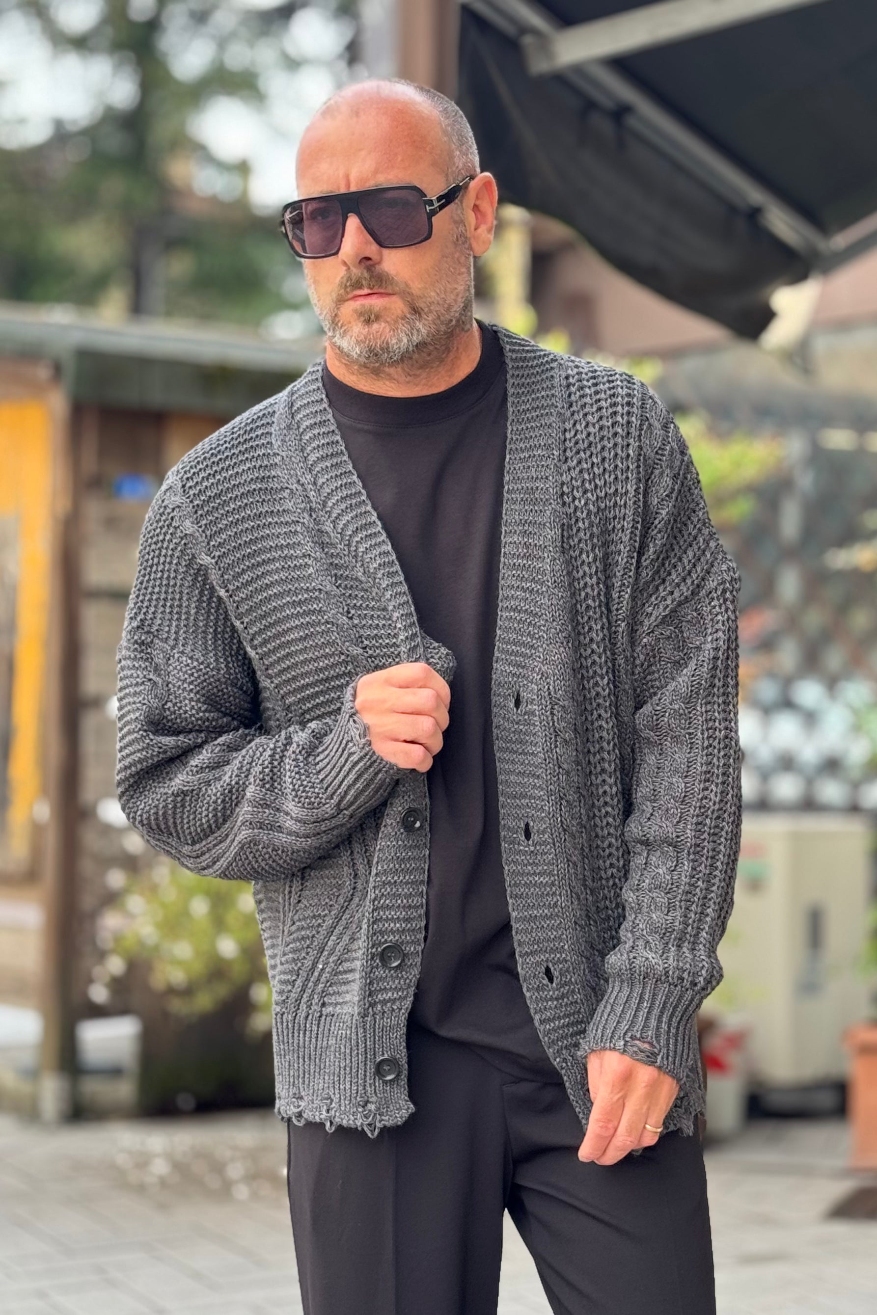 DANIELE ALESSANDRINI M146 CARDIGAN MOTIVO TRECCIA COLORE ANTRACITE