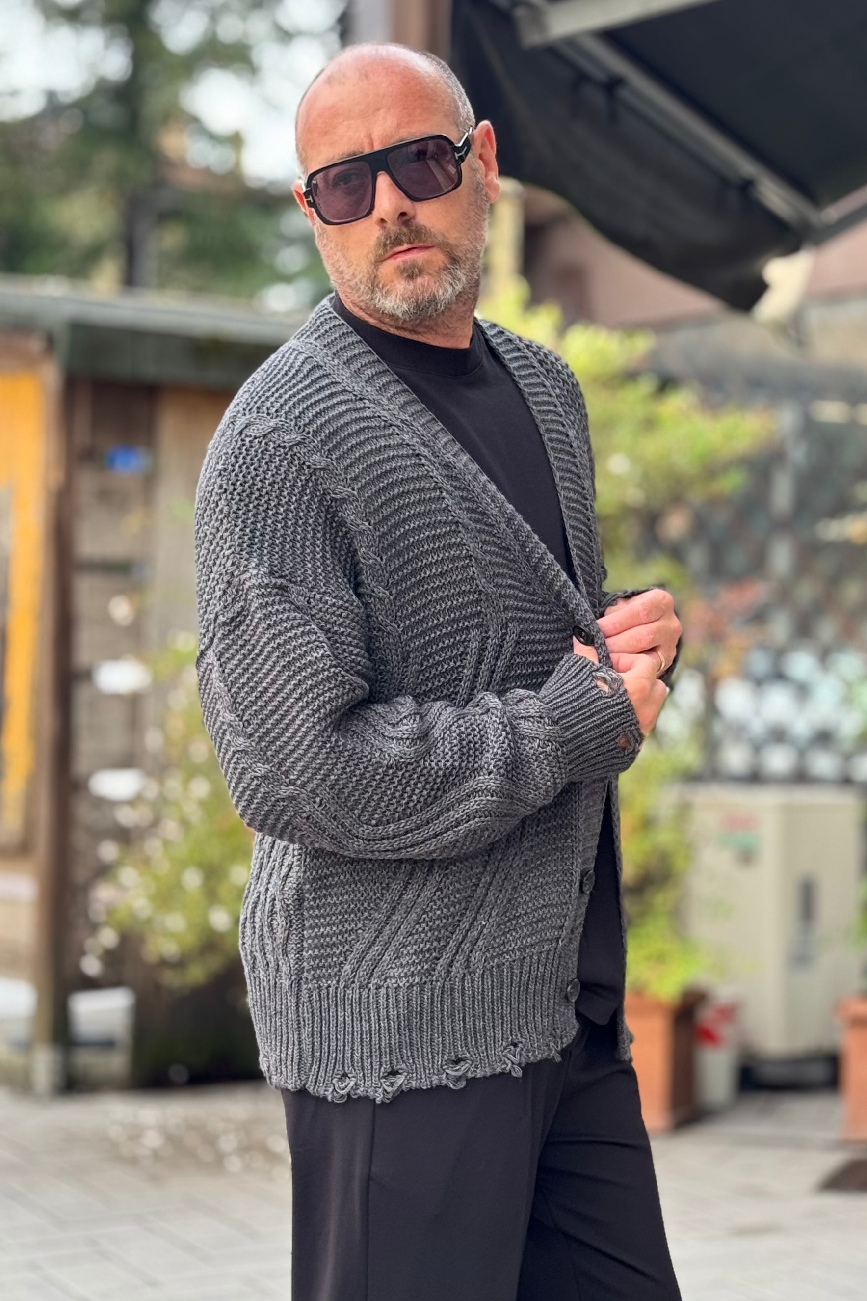 DANIELE ALESSANDRINI M146 CARDIGAN MOTIVO TRECCIA COLORE ANTRACITE