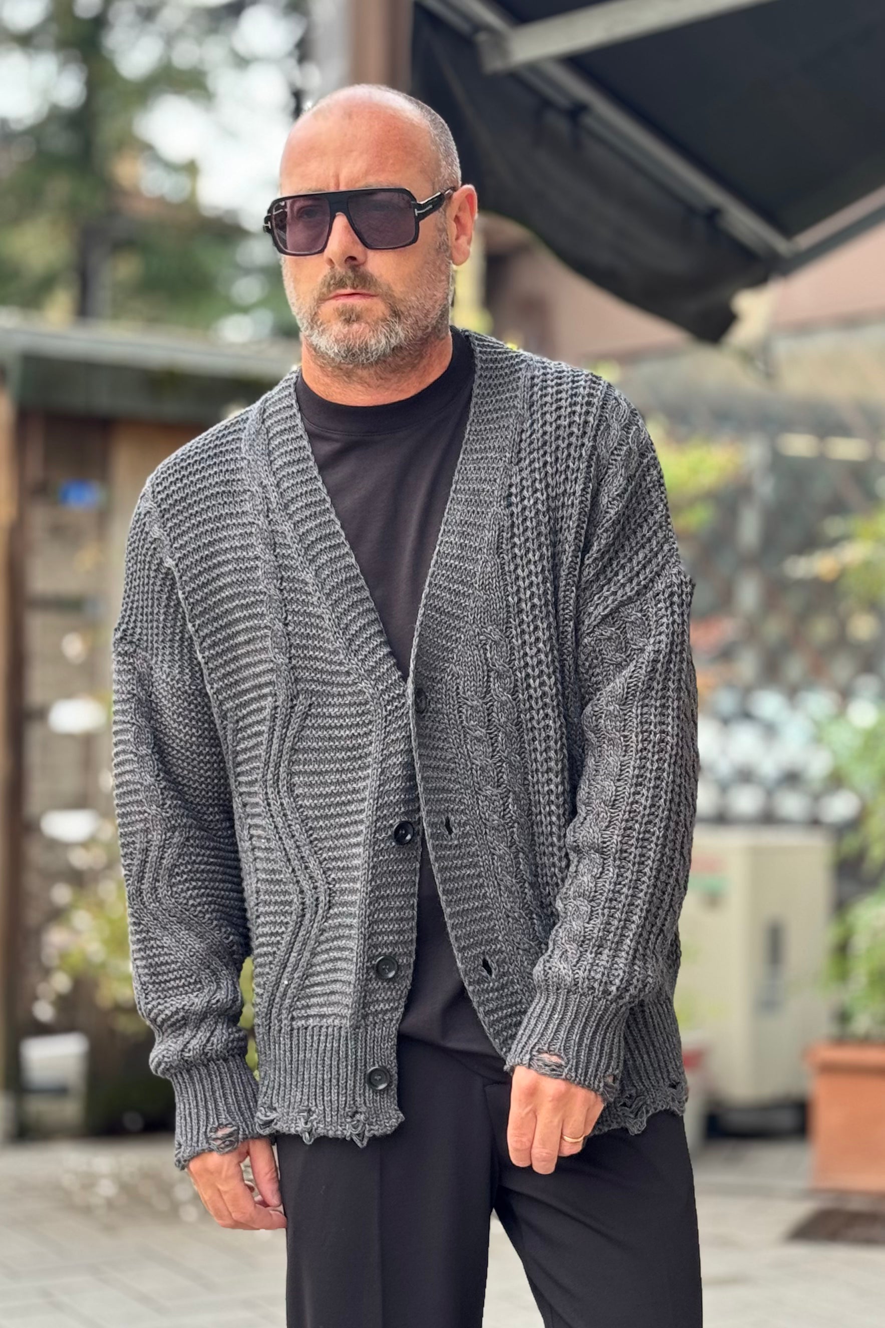 DANIELE ALESSANDRINI M146 CARDIGAN MOTIVO TRECCIA COLORE ANTRACITE