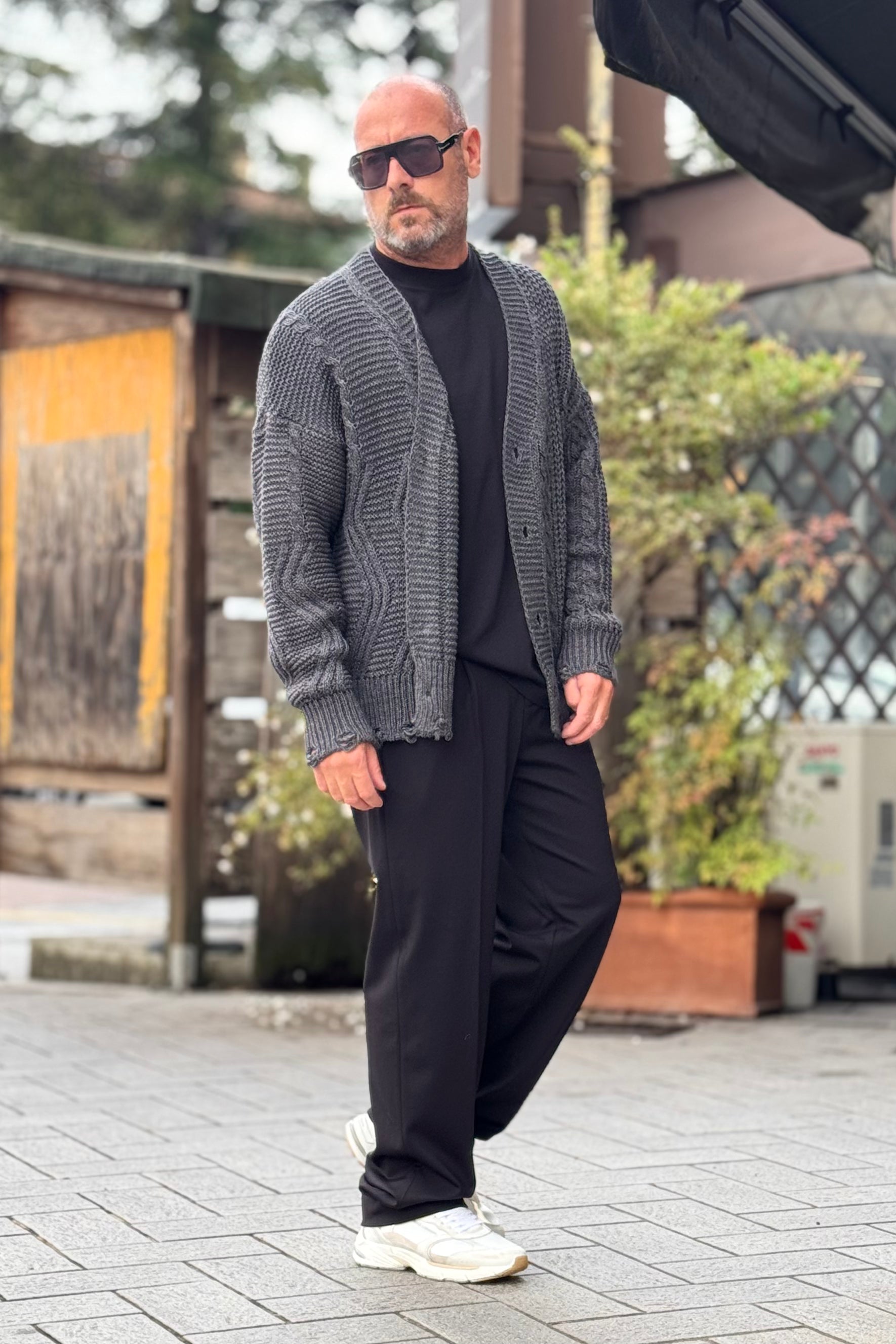 DANIELE ALESSANDRINI M146 CARDIGAN MOTIVO TRECCIA COLORE ANTRACITE