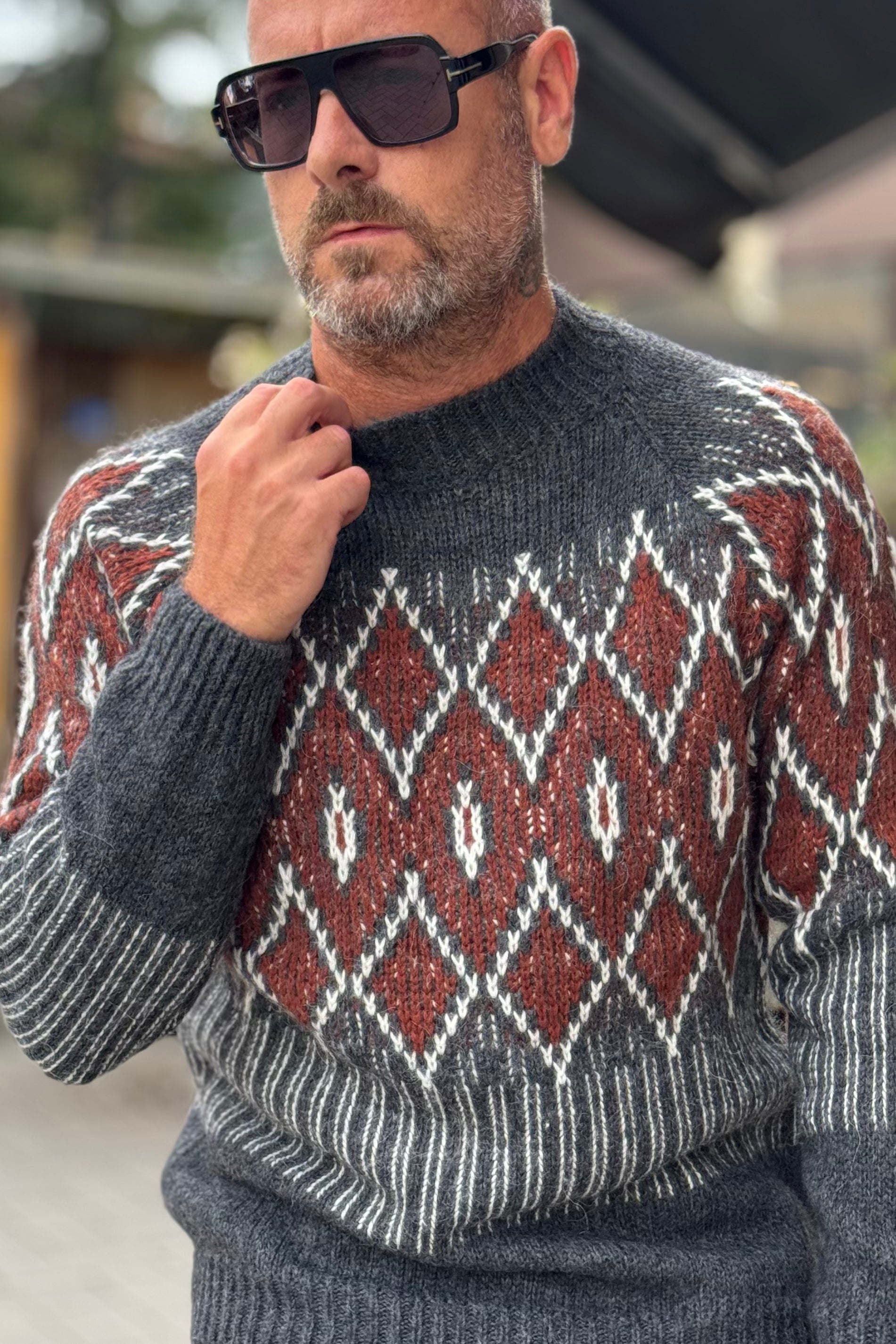 DANIELE ALESSANDRINI M039 MAGLIA CON MOTIVO ROMBO COLLO VULCANO COLORE GRIGIO