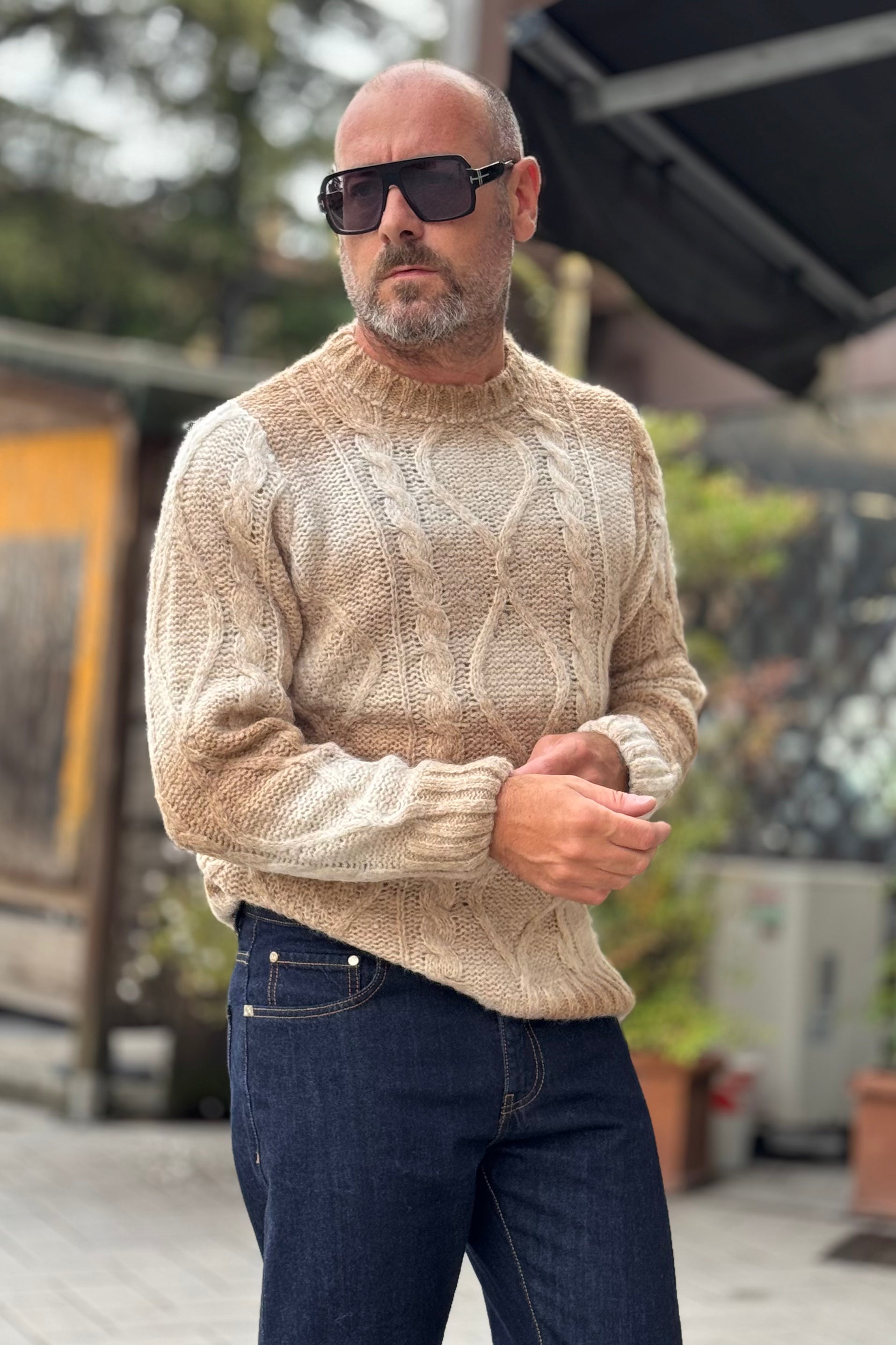 DANIELE ALESSANDRINI M042 MAGLIA GIROCOLLO DELAVEE' MOTIVO TRECCIA COLORE BEIGE