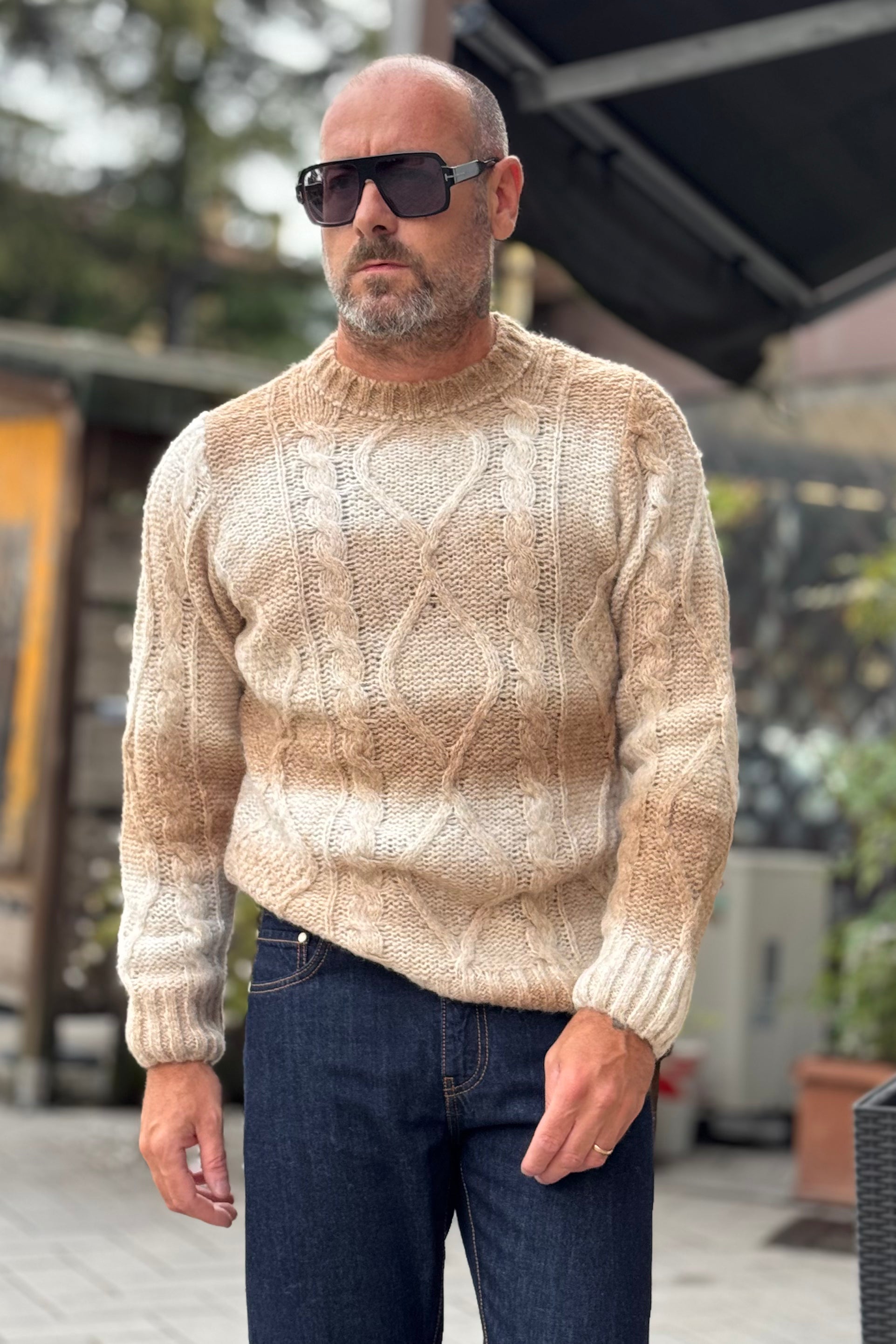 DANIELE ALESSANDRINI M042 MAGLIA GIROCOLLO DELAVEE' MOTIVO TRECCIA COLORE BEIGE