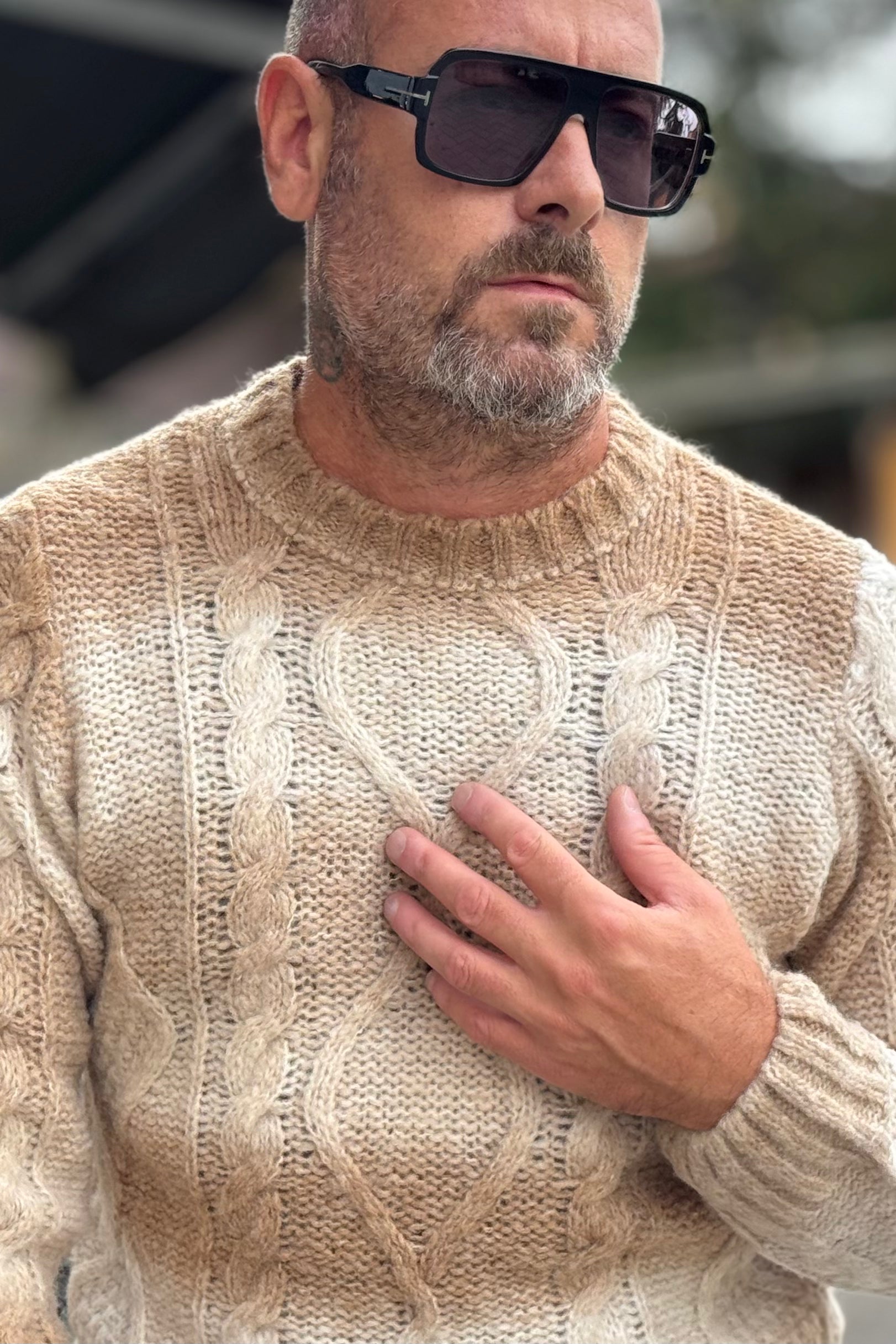 DANIELE ALESSANDRINI M042 MAGLIA GIROCOLLO DELAVEE' MOTIVO TRECCIA COLORE BEIGE