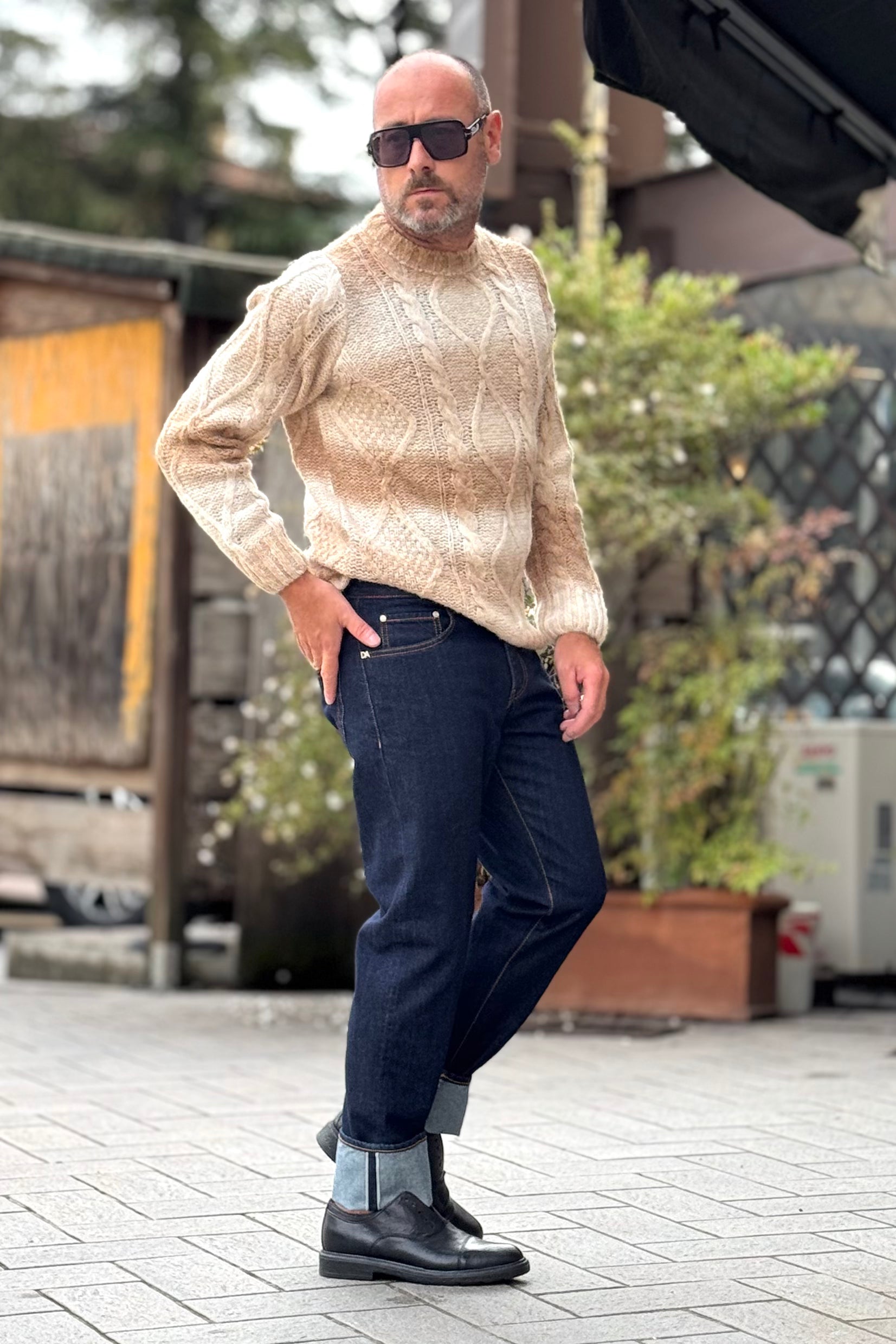 DANIELE ALESSANDRINI M042 MAGLIA GIROCOLLO DELAVEE' MOTIVO TRECCIA COLORE BEIGE