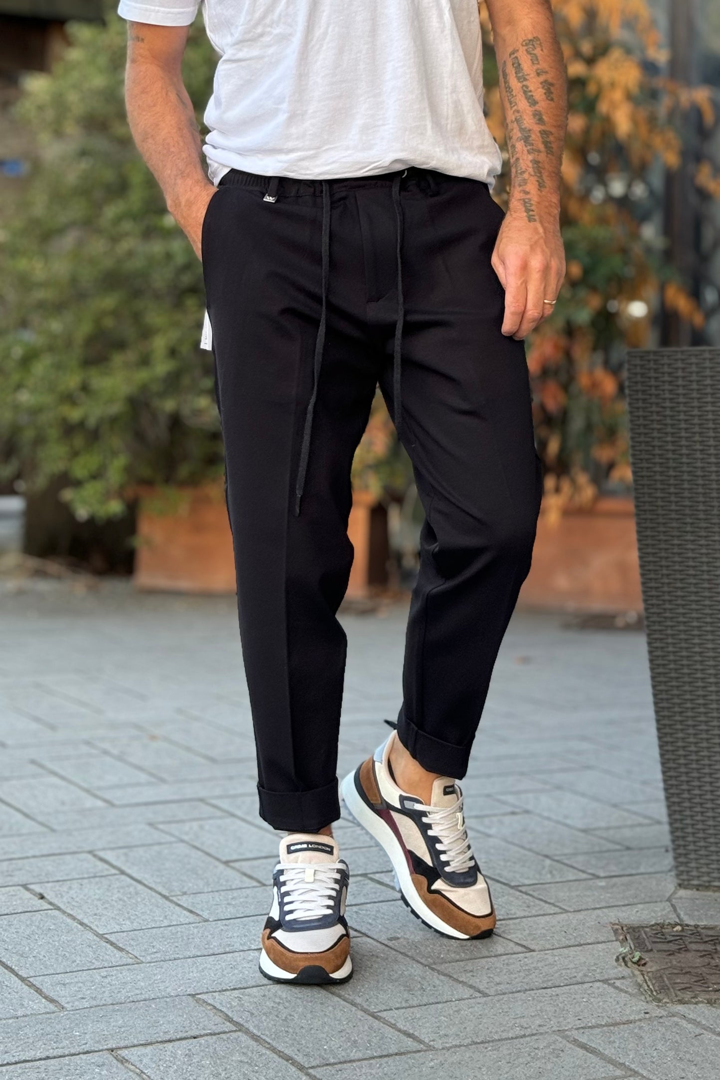 Why not brand DAMON Milano stitch trousers with drawstring waist color black