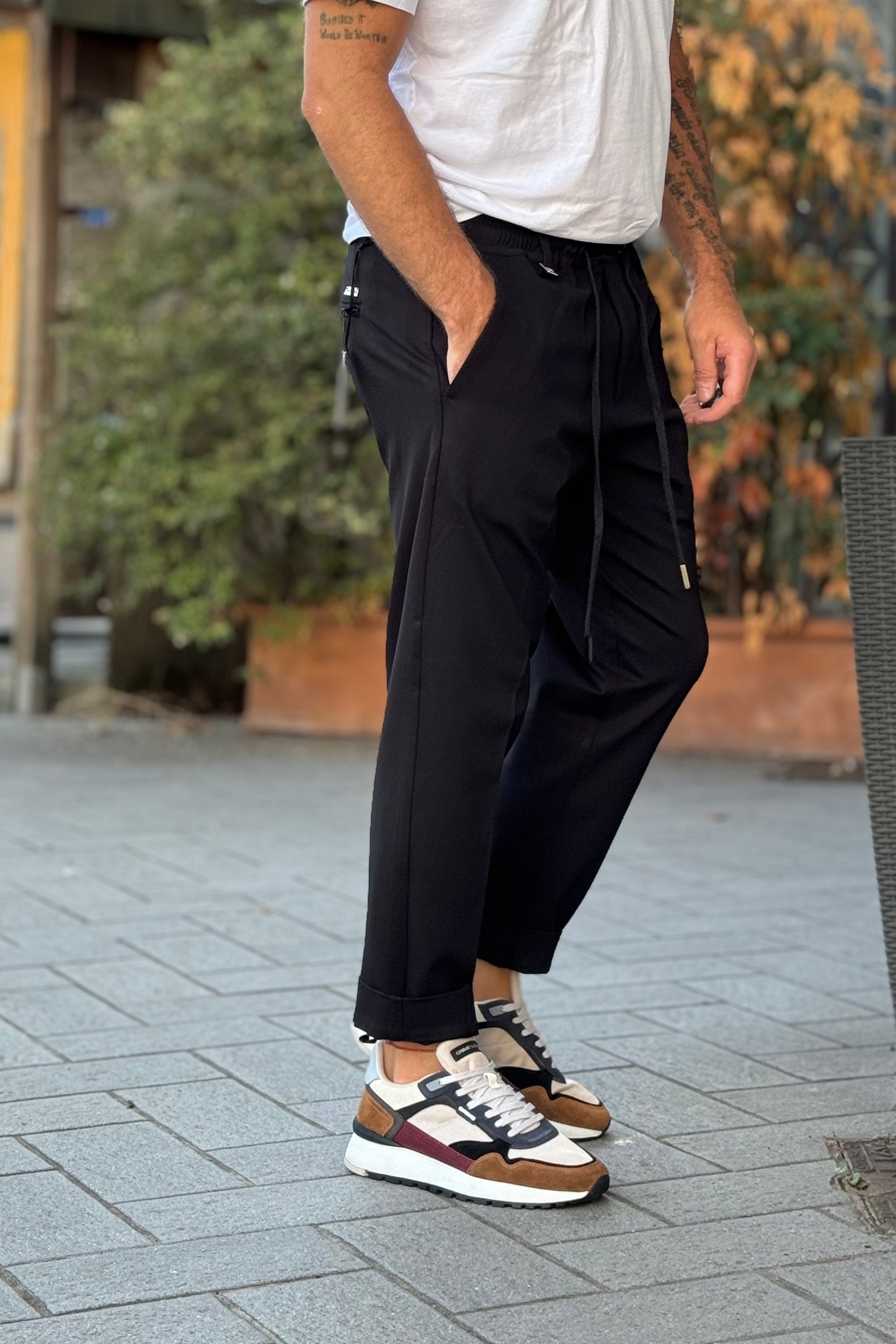 Why not brand DAMON Milano stitch trousers with drawstring waist color black