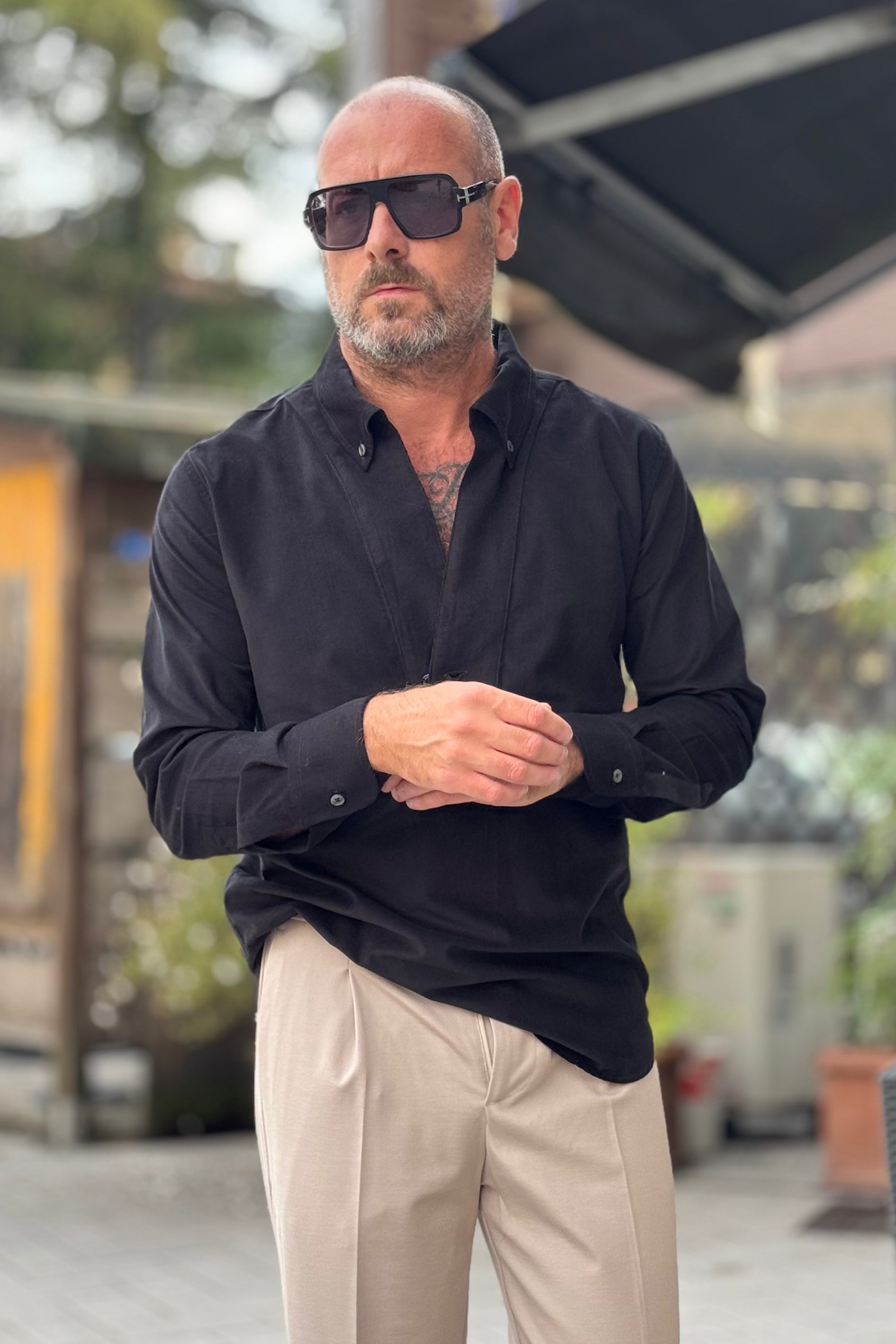 DANIELE ALESSANDRINI C100 CAMICIA IN VELLUTO COLORE NERO