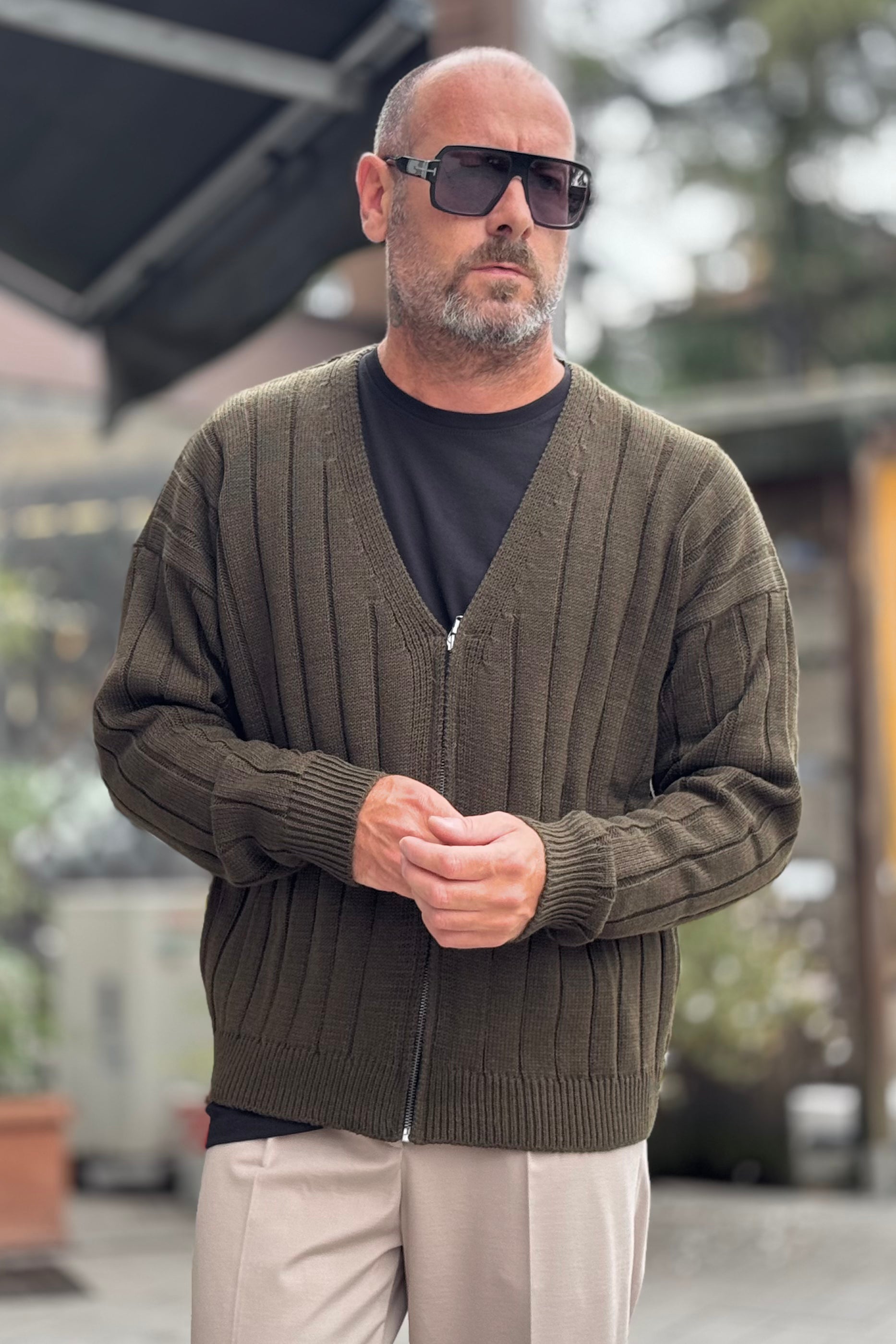 DANIELE ALESSANDRINI M142 CARDIGAN FULL ZIP A COSTE COLORE VERDE