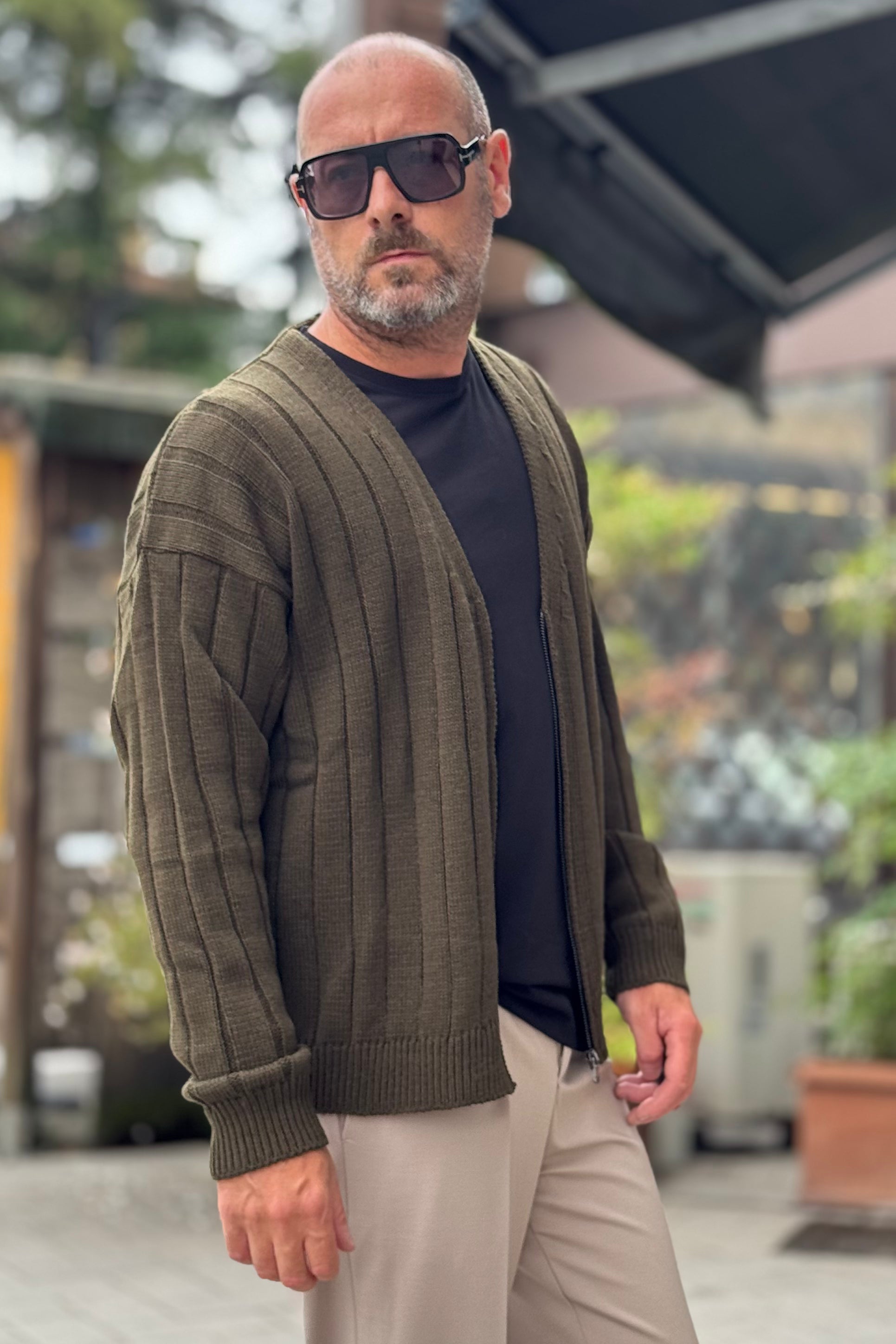 DANIELE ALESSANDRINI M142 CARDIGAN FULL ZIP A COSTE COLORE VERDE