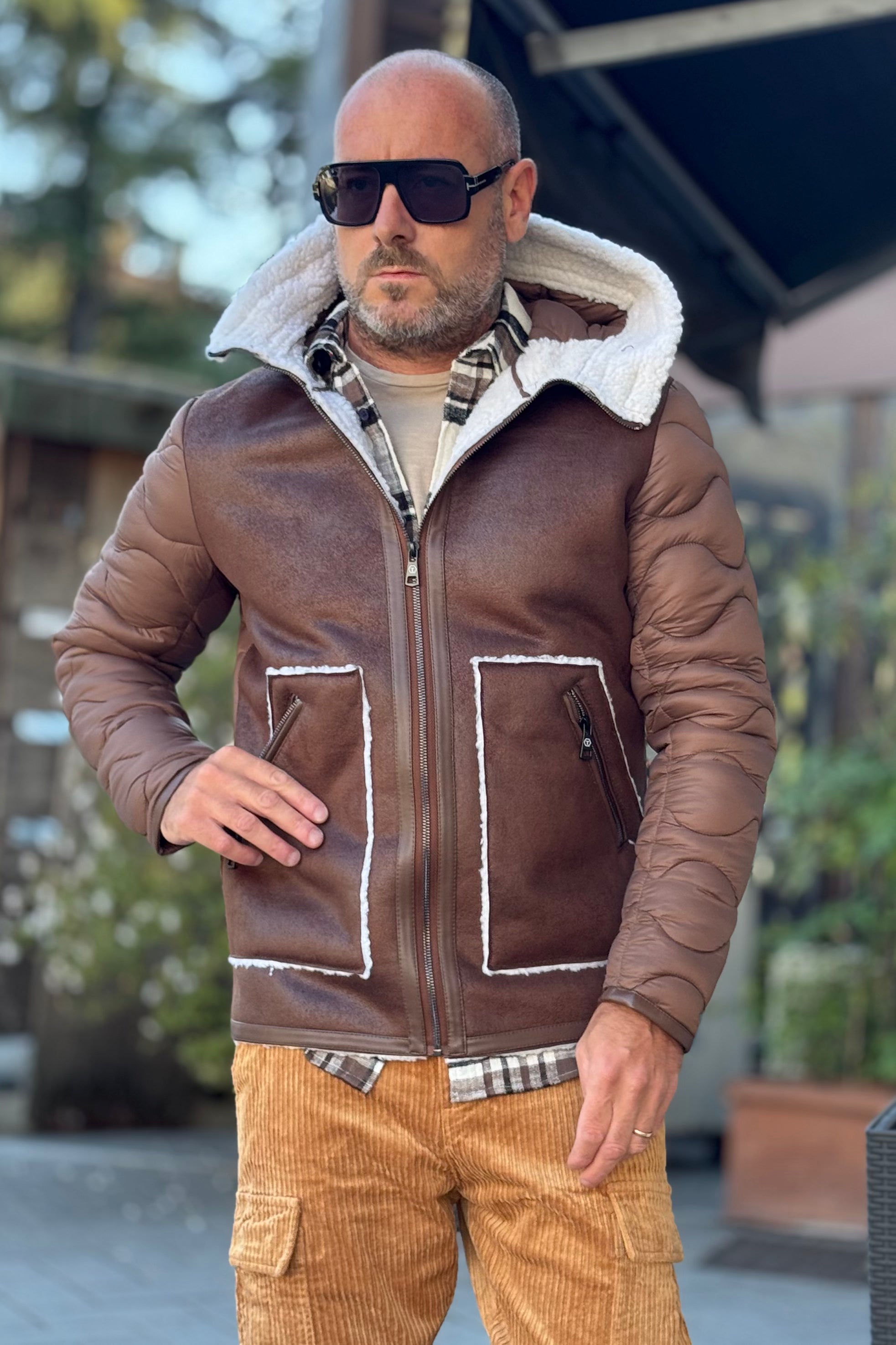 TELAMIRA GT048 GIUBBINO MIX ECO MONTONE E PIUMINO CON CAPPUCCIO