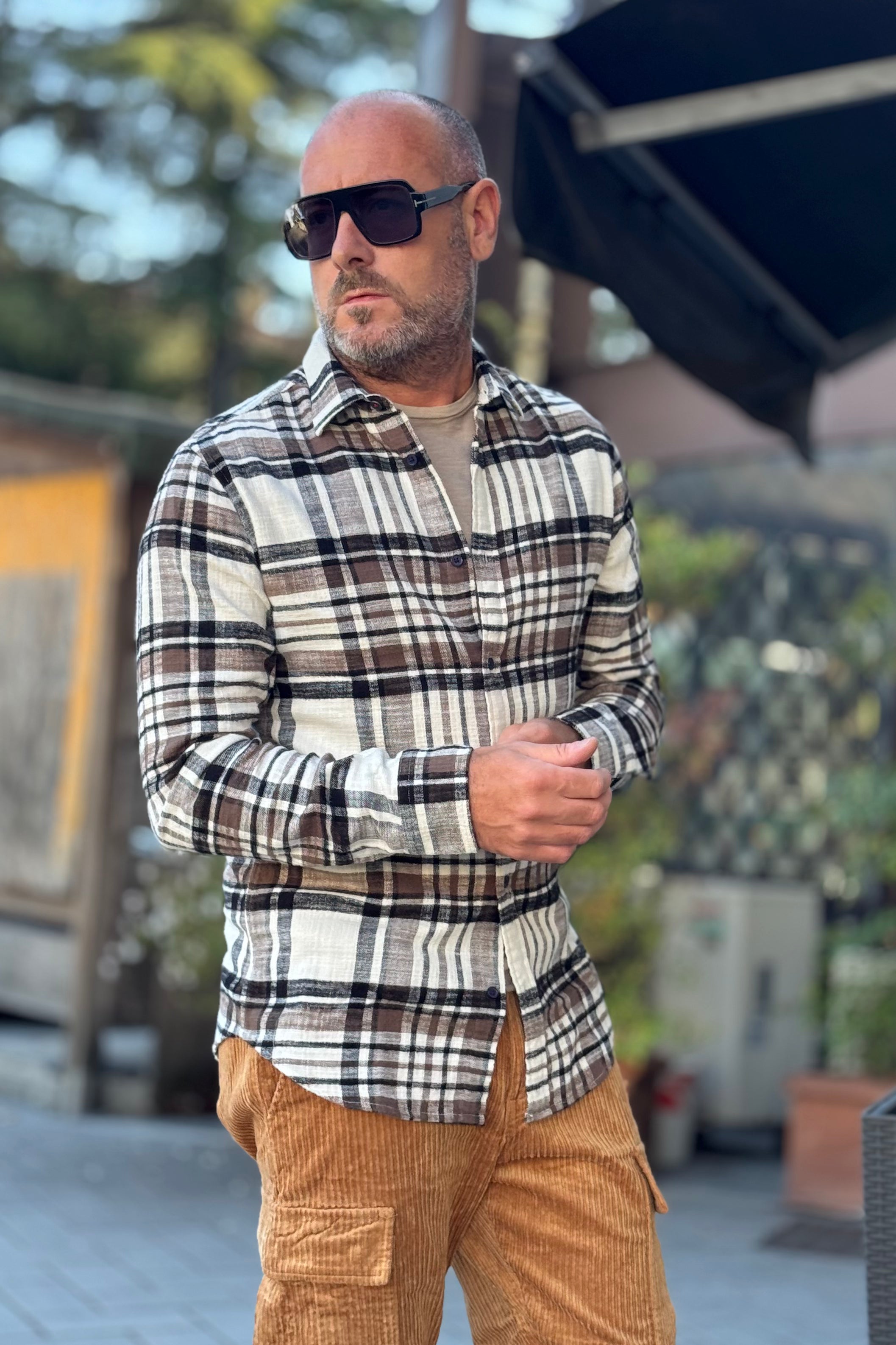 TELAMIRA BTC02 CAMICIA IN FLANELLA MOTIVO QUADRI COLORE PANNA