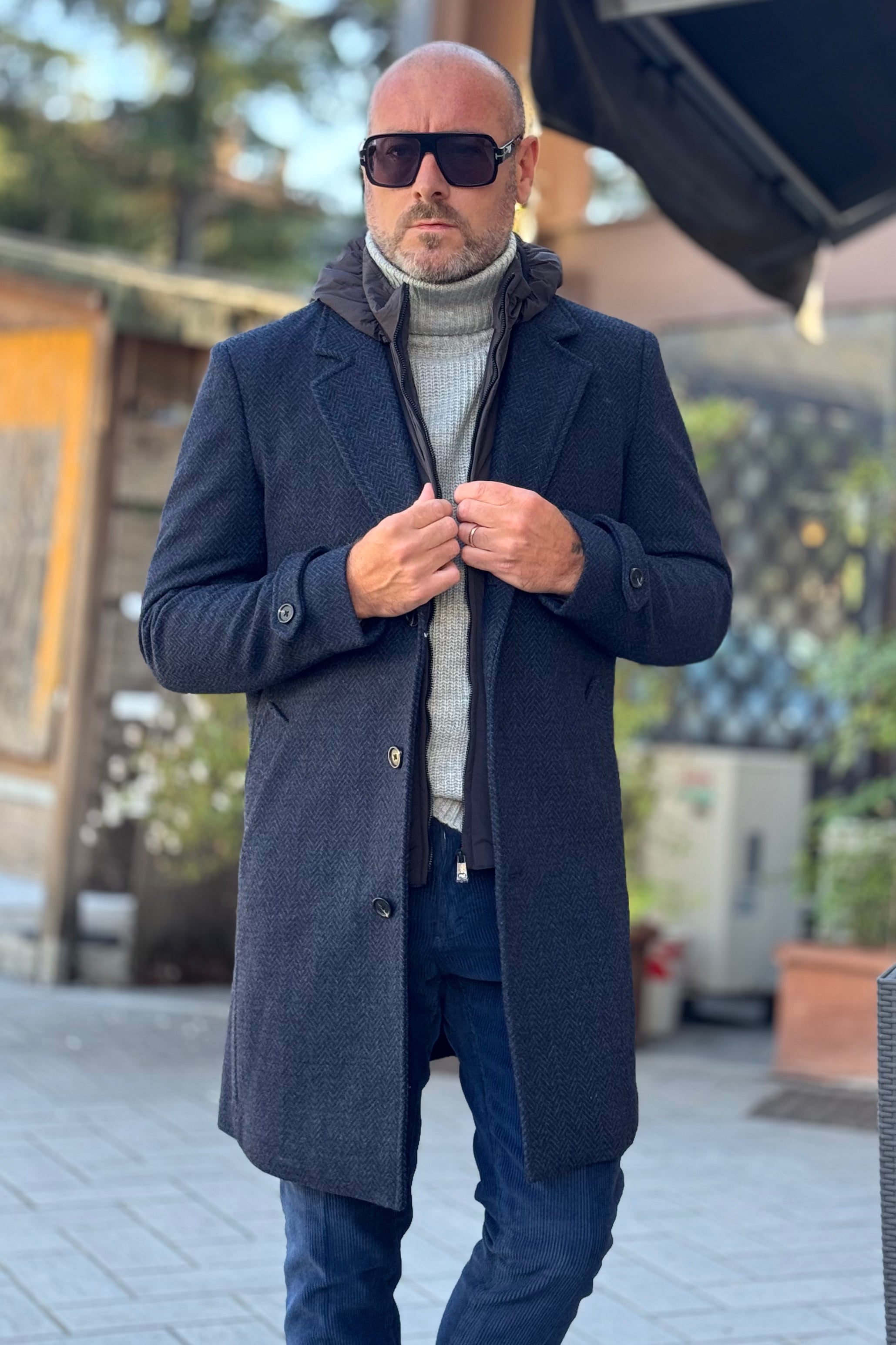 TELAMIRA CAPPOTTO IN PANNO CON PIUMINO STACCABILE COLORE BLU