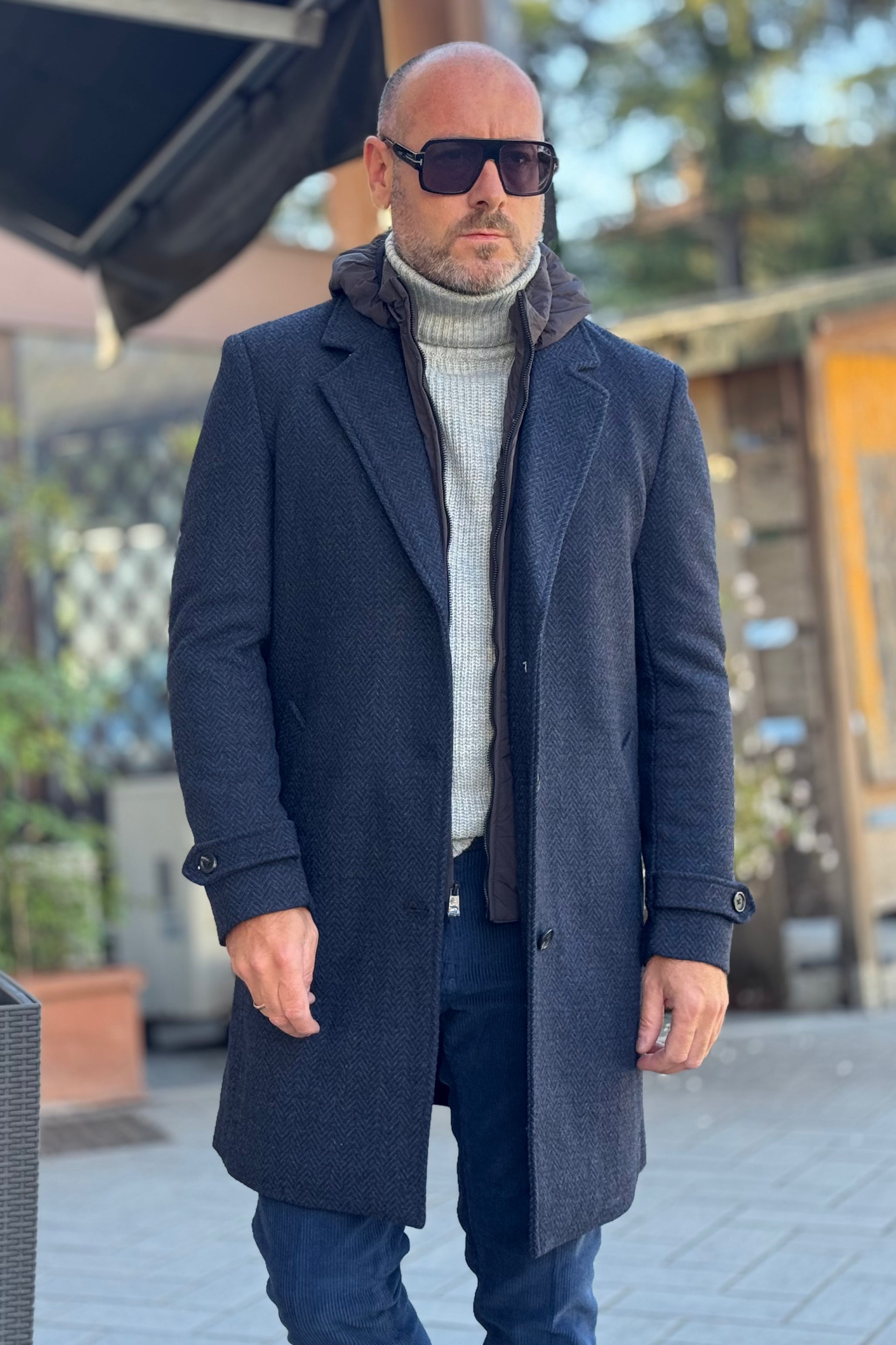 TELAMIRA CAPPOTTO IN PANNO CON PIUMINO STACCABILE COLORE BLU