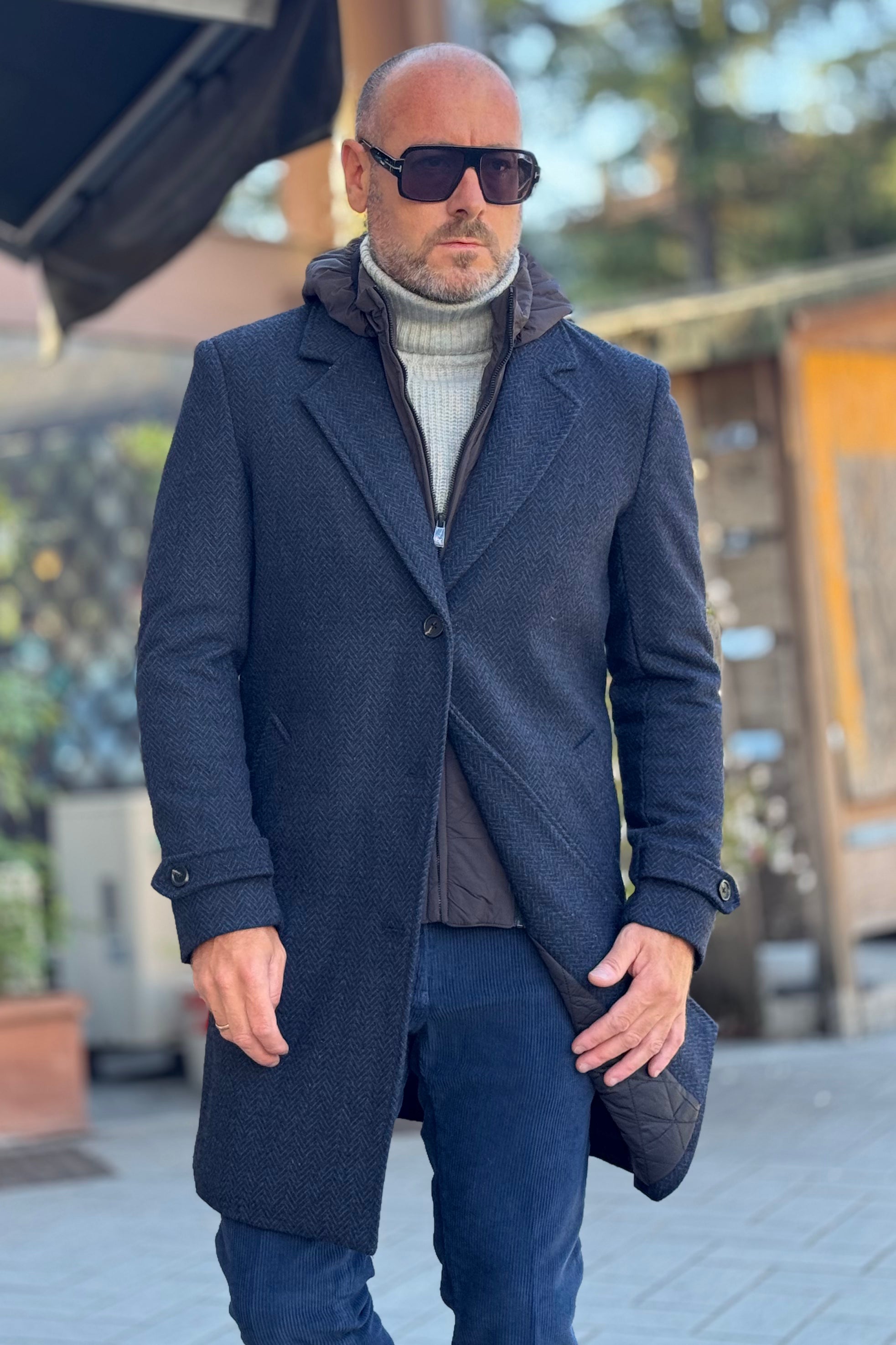 TELAMIRA CAPPOTTO IN PANNO CON PIUMINO STACCABILE COLORE BLU