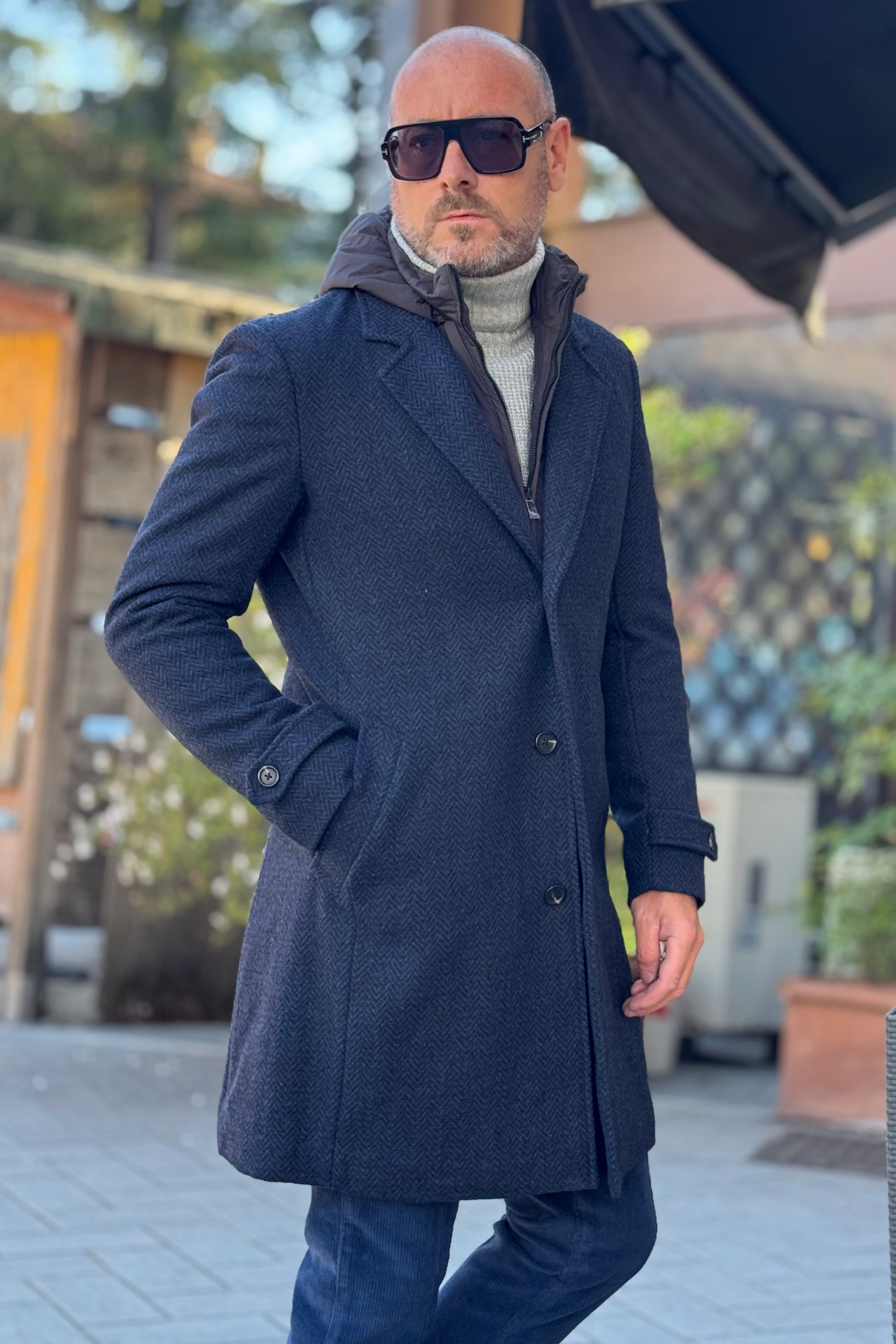 TELAMIRA CAPPOTTO IN PANNO CON PIUMINO STACCABILE COLORE BLU