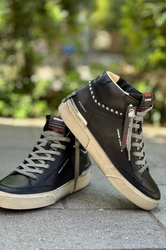 Crime London 15172AA7.20 high-top leather sneakers with studded design, black