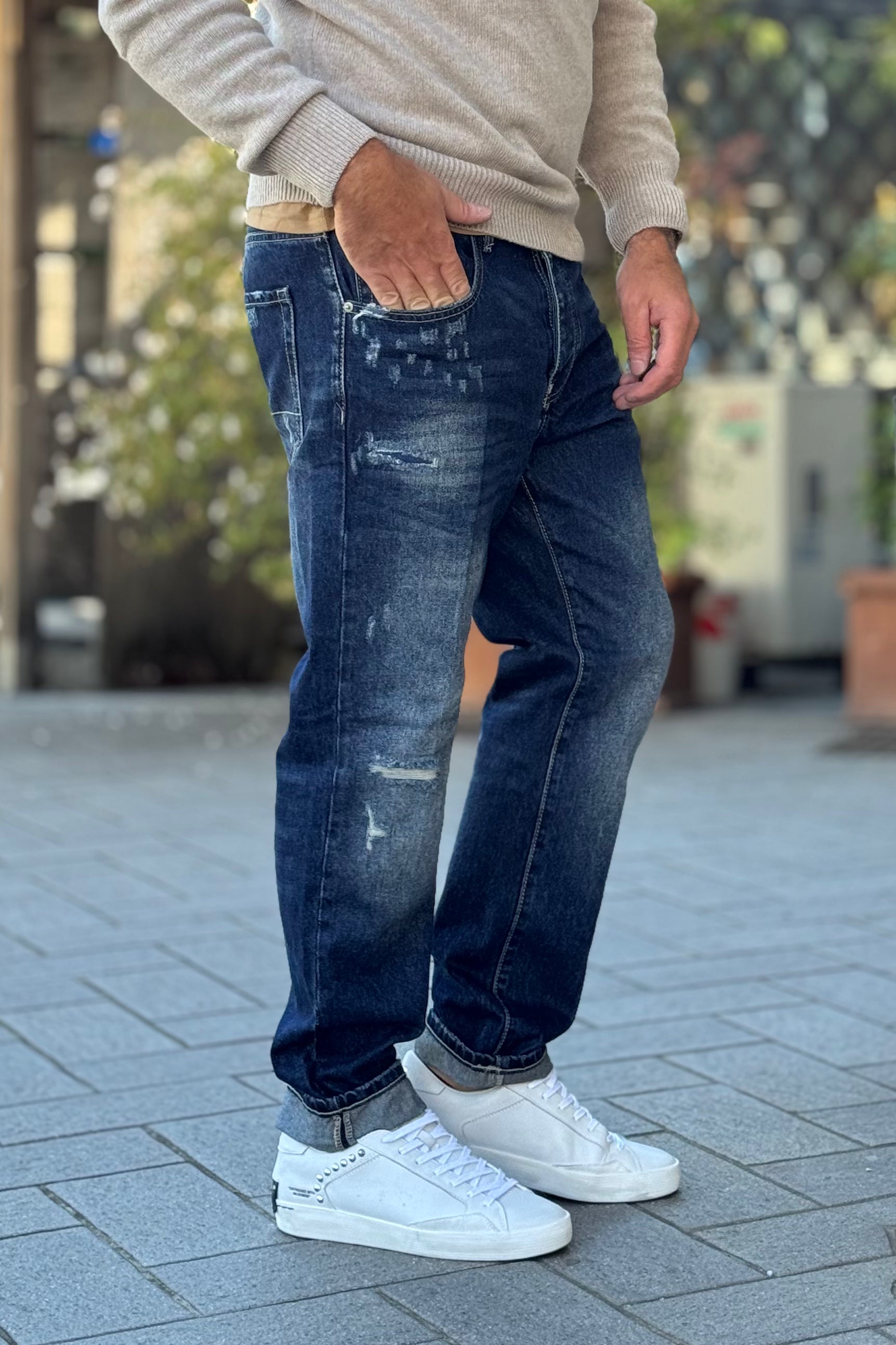 TELAMIRA WTP05103 JEANS REGULAR LAVAGGIO MEDIO/SCURO CON ABRASIONI