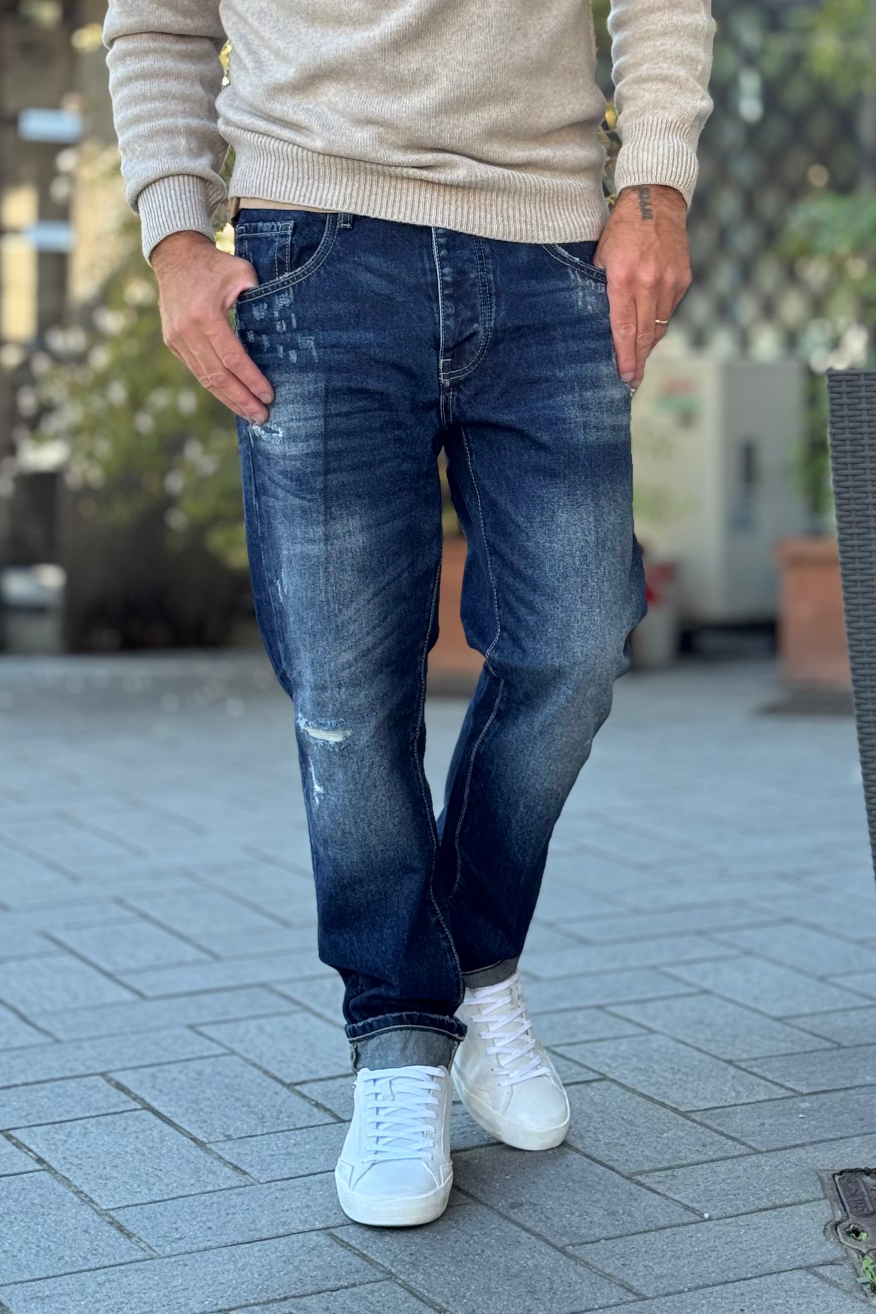 TELAMIRA WTP05103 JEANS REGULAR LAVAGGIO MEDIO/SCURO CON ABRASIONI