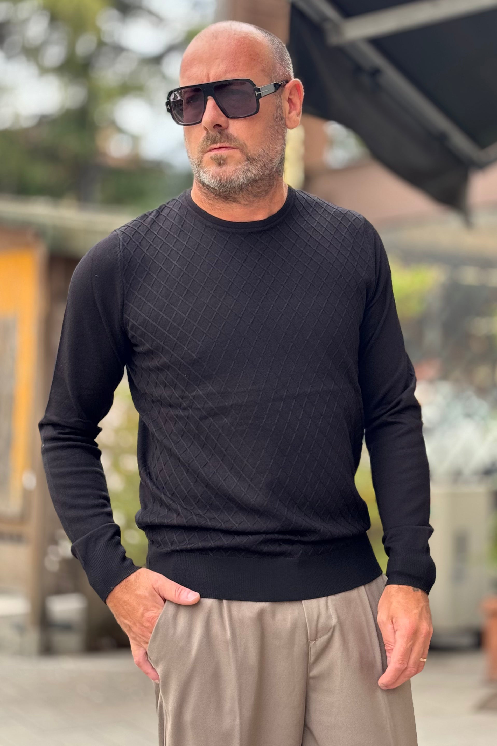 TELAMIRA MAGLIA GIROCOLLO MOTIVO ROMBO DISPONIBILE IN 2 COLORI