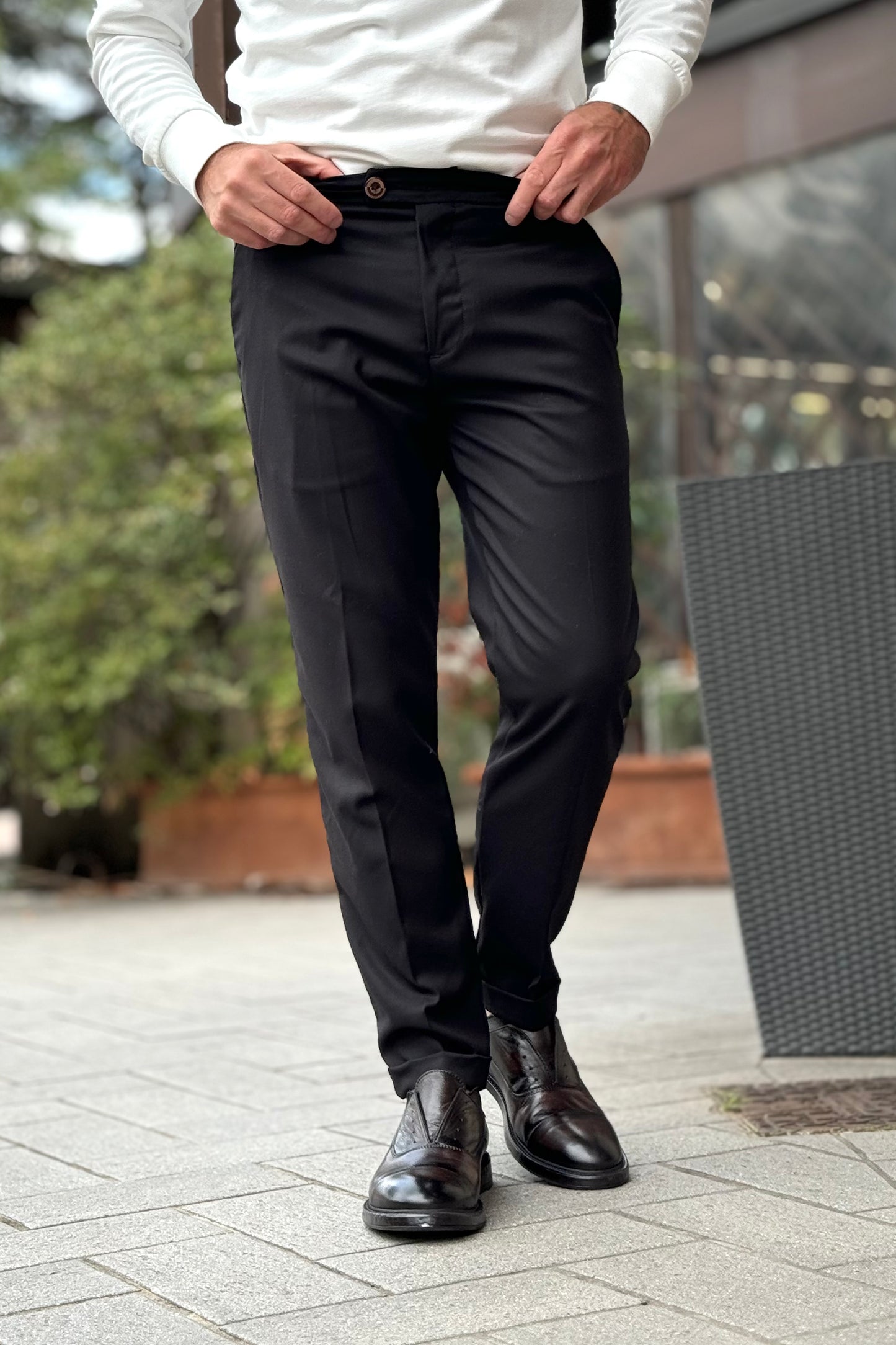 Neill Katter NK09 slim fit trousers with double button fastening available in 3 colours