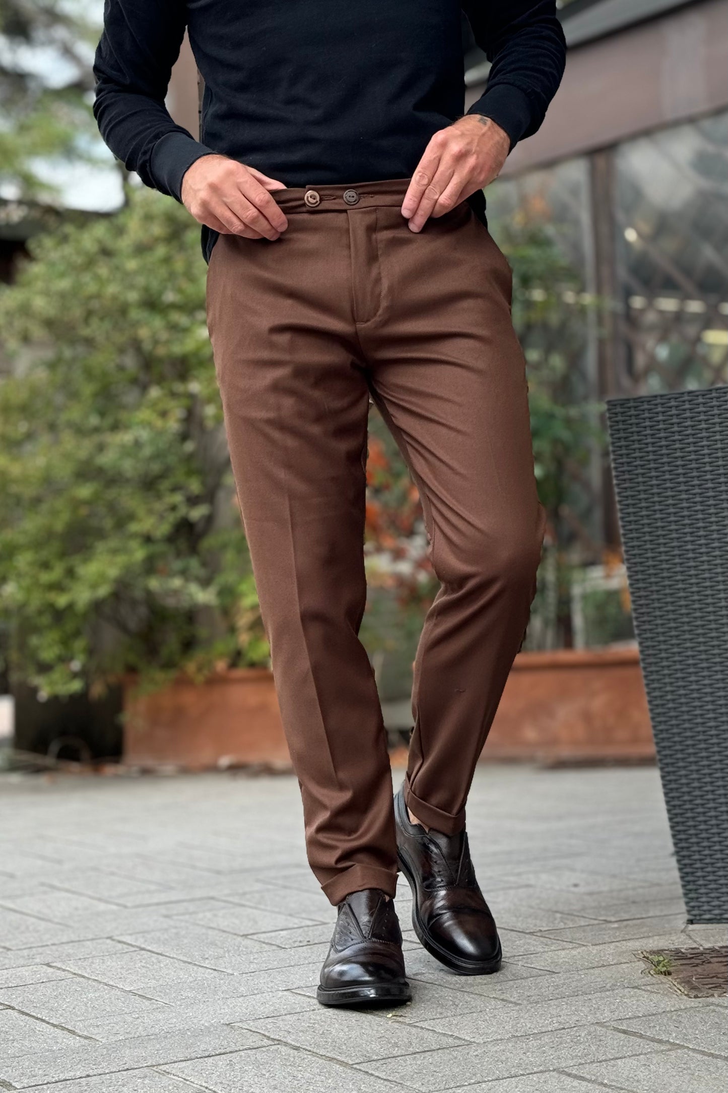 Neill Katter NK09 slim fit trousers with double button fastening available in 3 colours