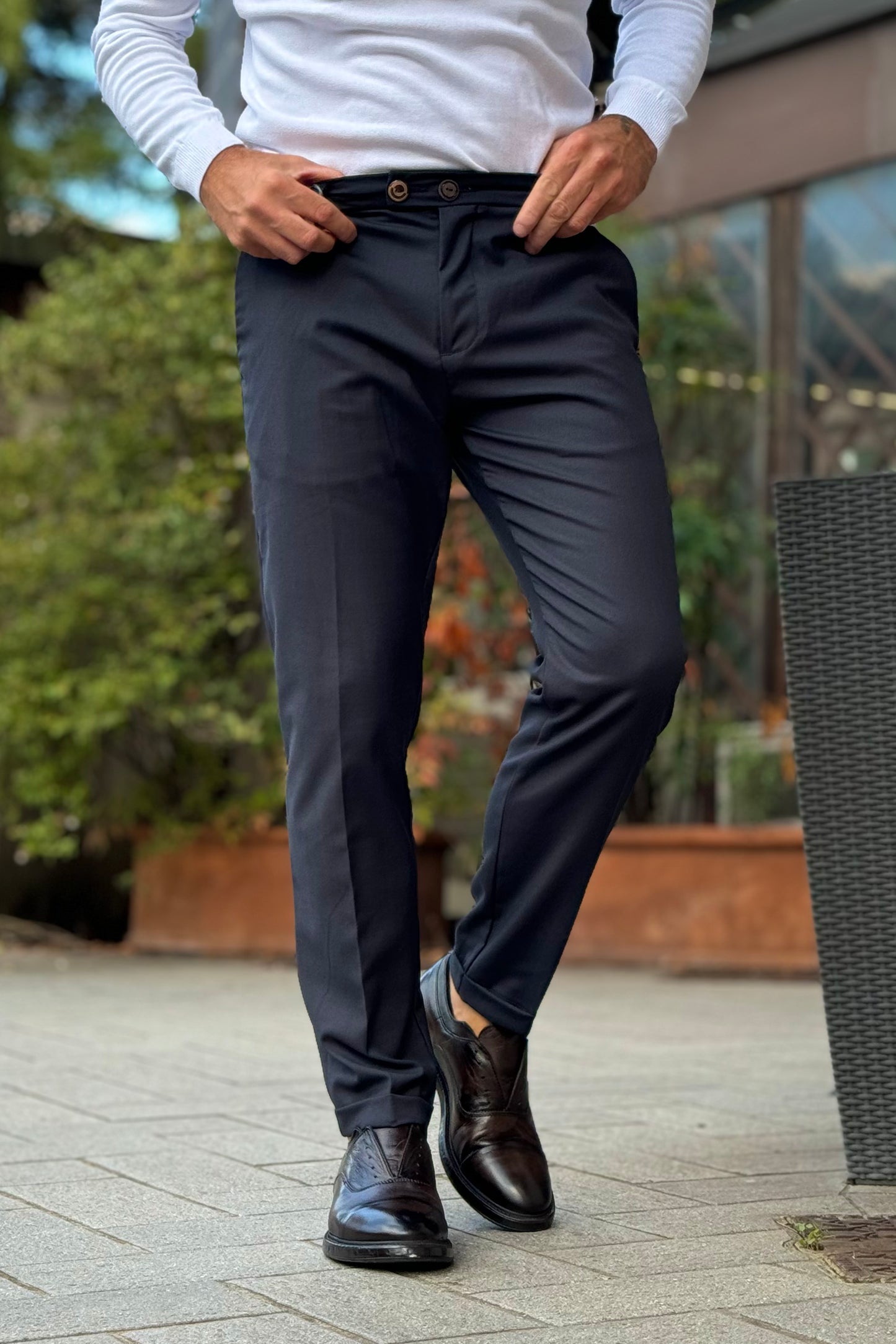 Neill Katter NK09 slim fit trousers with double button fastening available in 3 colours