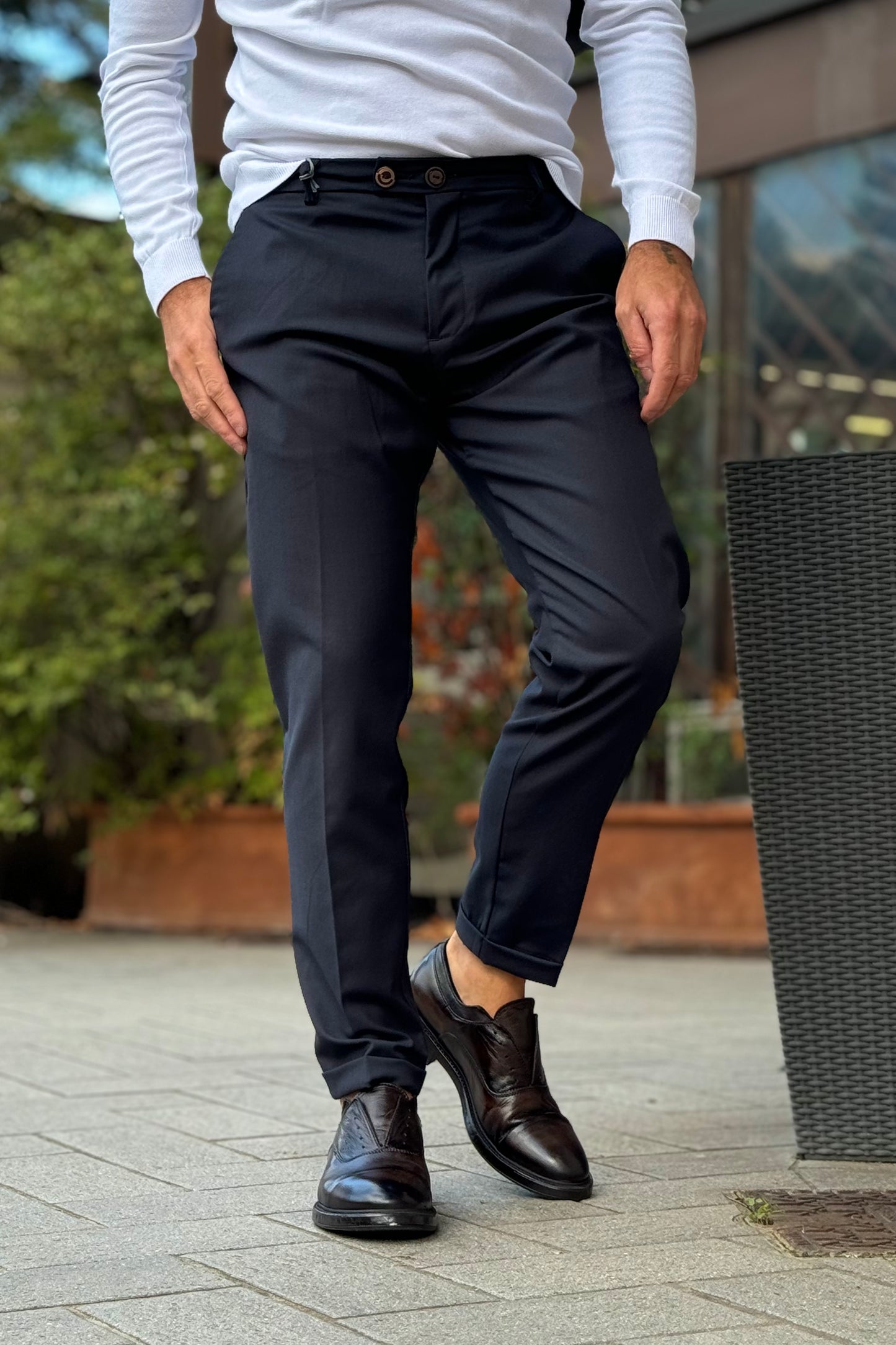 Neill Katter NK09 slim fit trousers with double button fastening available in 3 colours