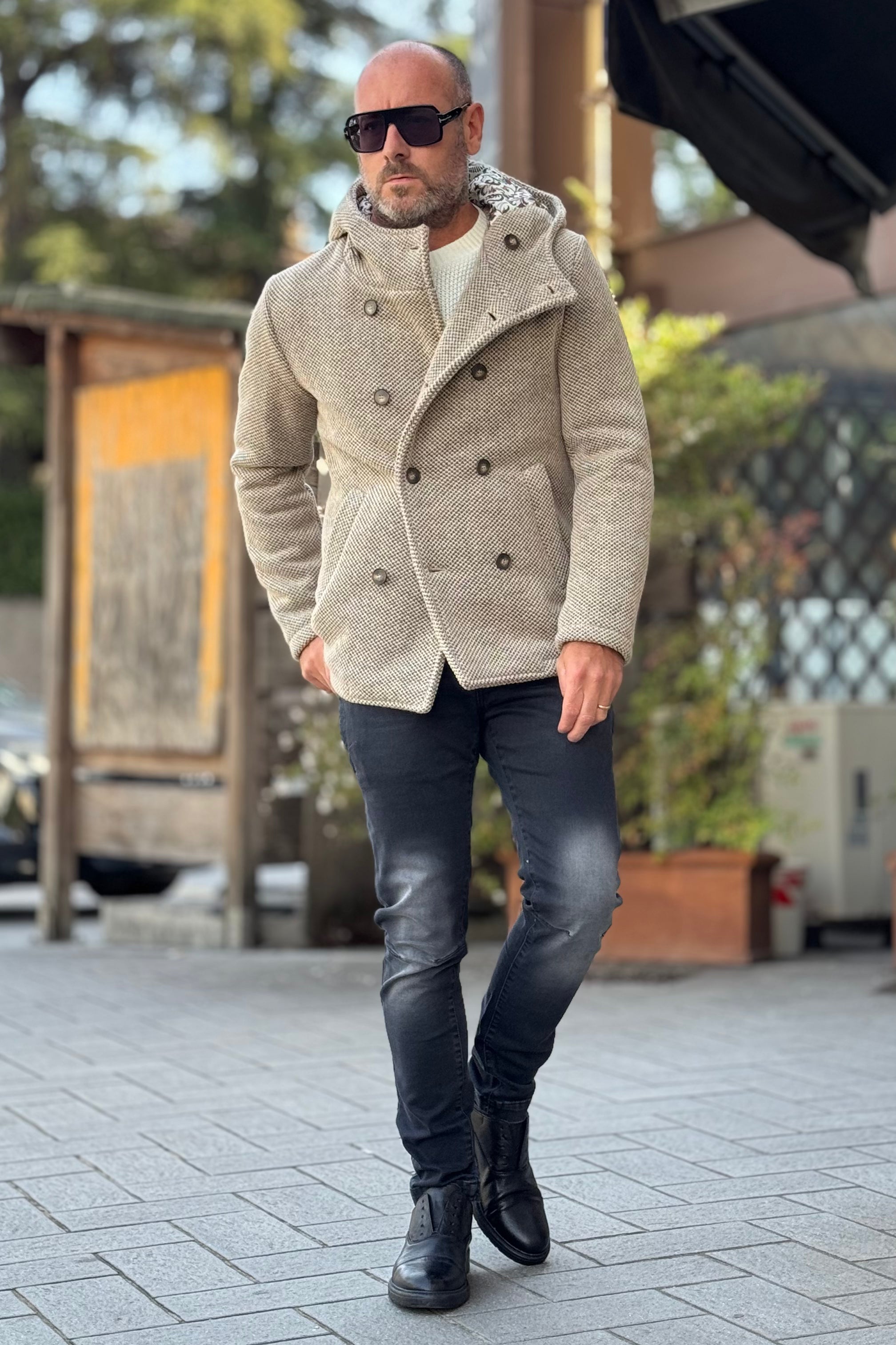 V2 PEACOAT IN PANNO TRAMA PUNTO RISO DISPONIBILE IN 3 COLORI